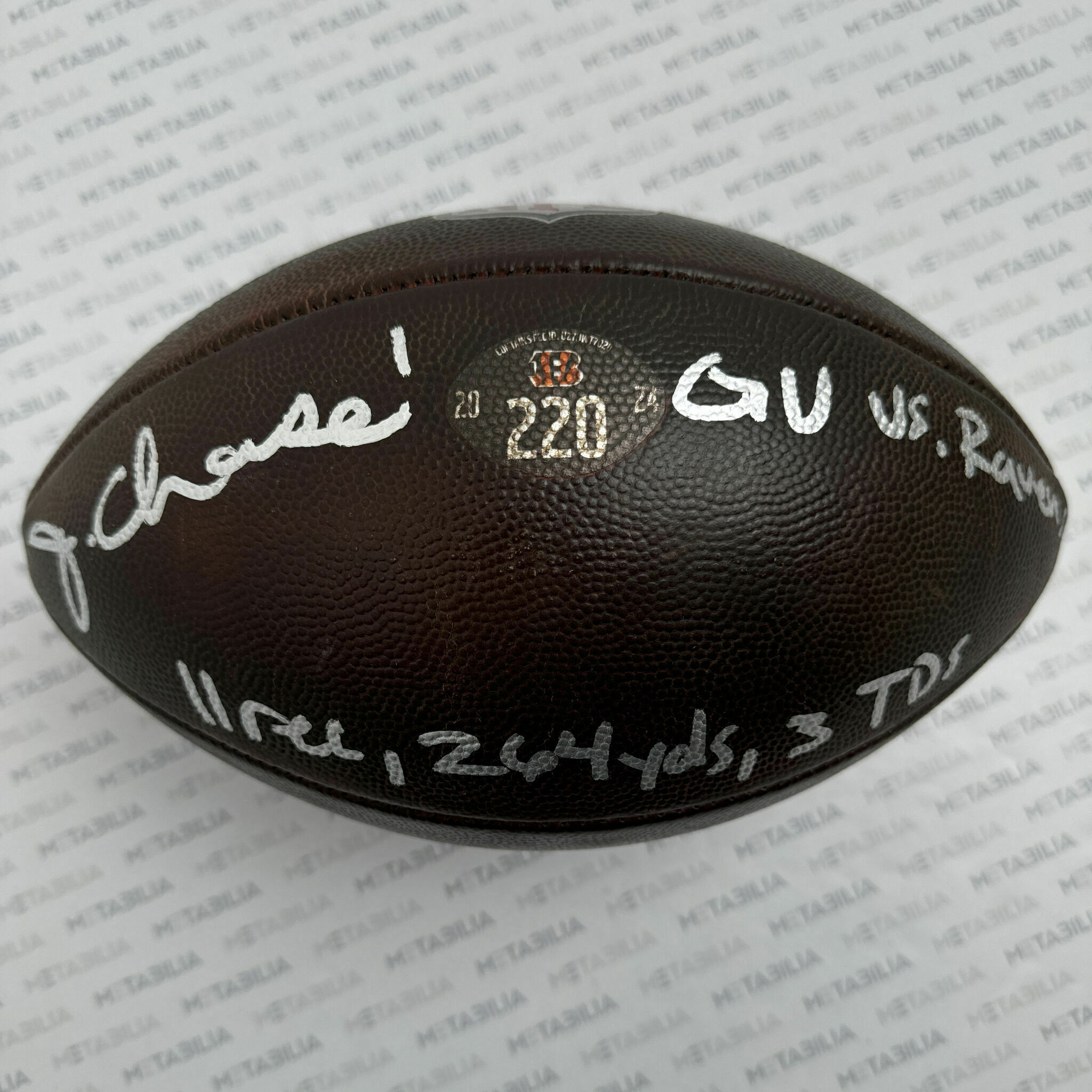 #1 Chase Signed & Inscribed Game-Used Ball #220 vs Ravens
