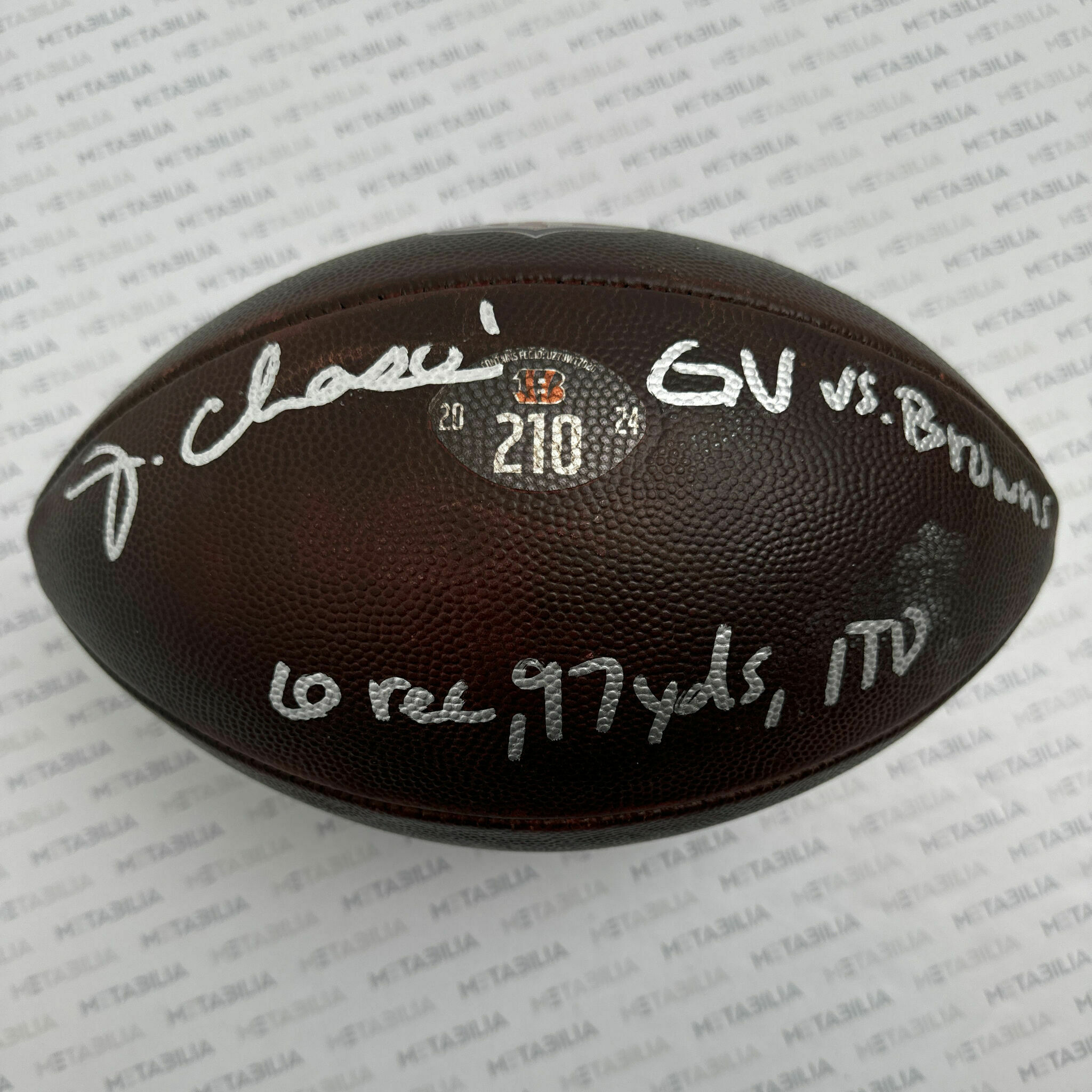 #1 Chase Signed & Inscribed Game-Used Ball #210 vs Browns