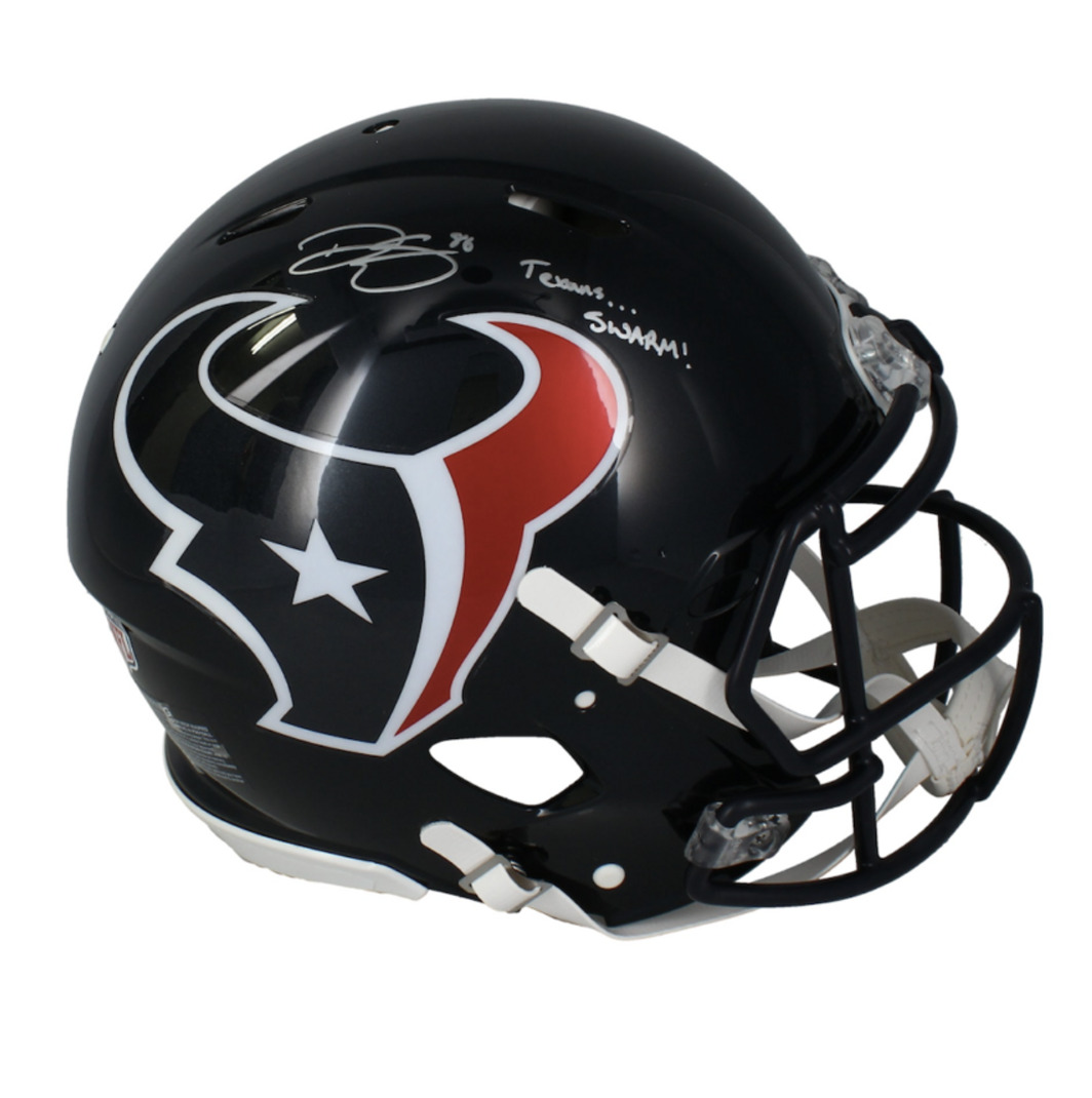 Dalton Schultz Autographed "Texans Swarm!" 2024 Authentic Speed Helmet