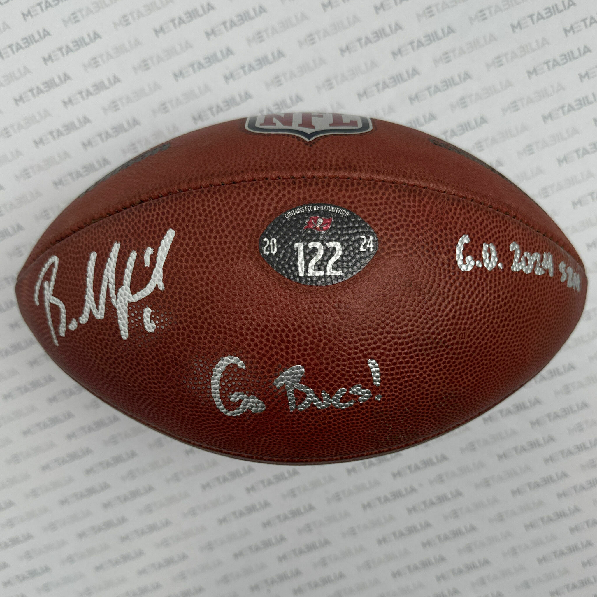 #6 Mayfield Signed & Inscribed Game-Used Ball #122 - 2024-2025 Season