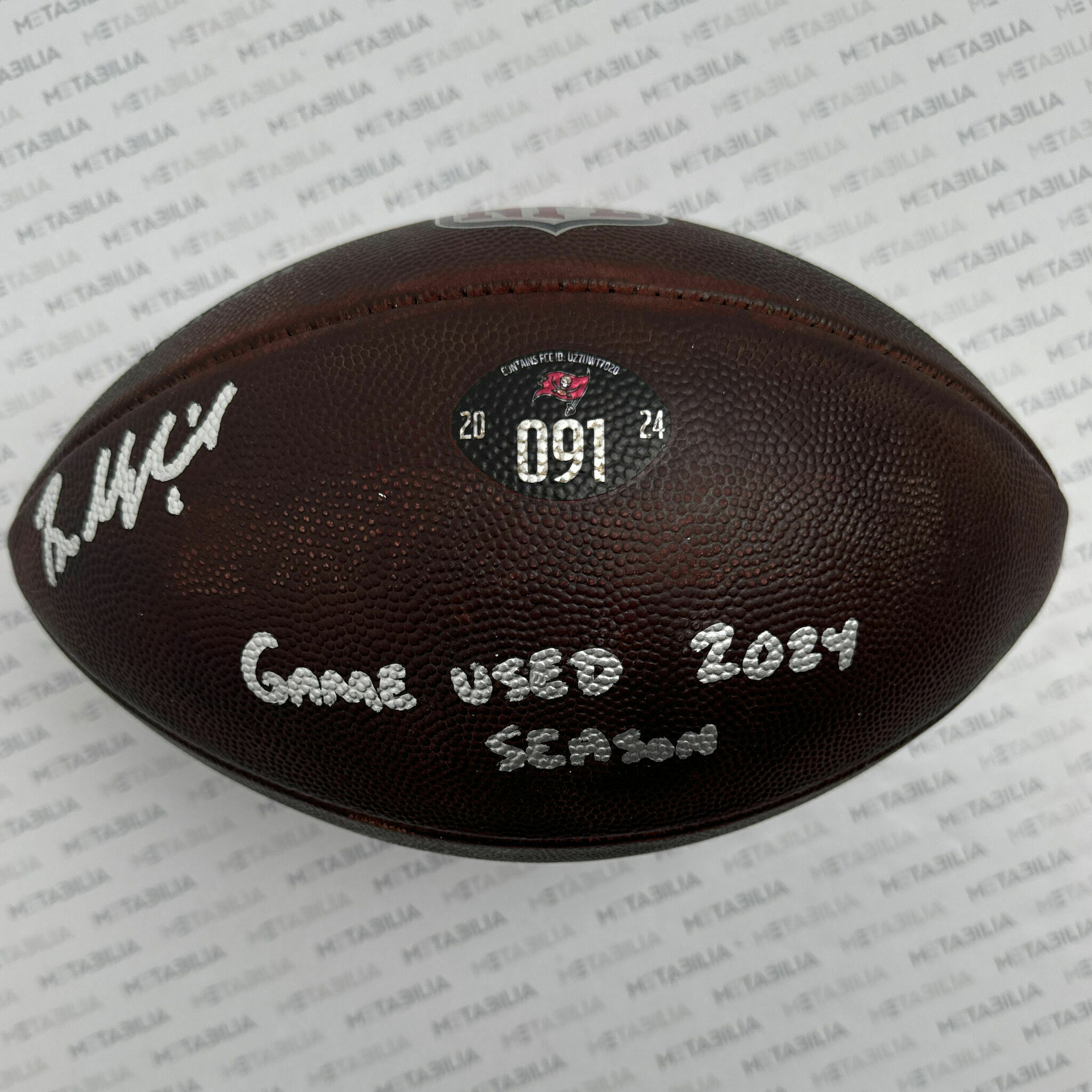 #6 Mayfield Signed & Inscribed Game-Used Ball #091- 2024-2025 Season