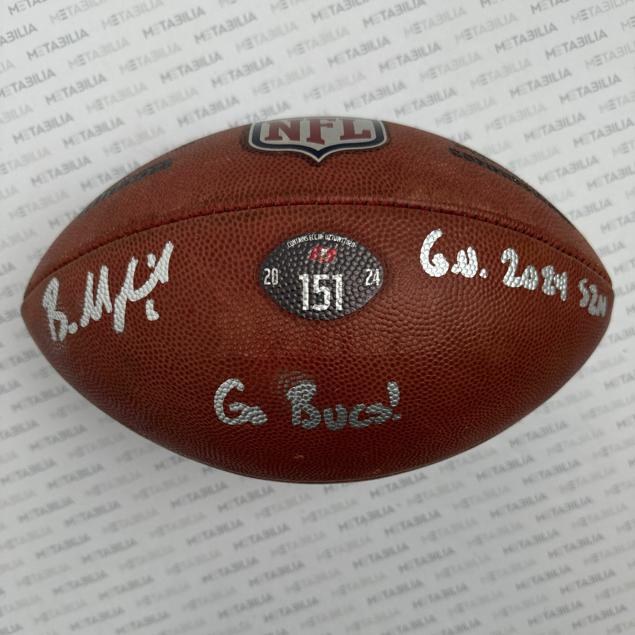 #6 Mayfield Signed & Inscribed Game-Used Ball #151 - 2024-2025 Season