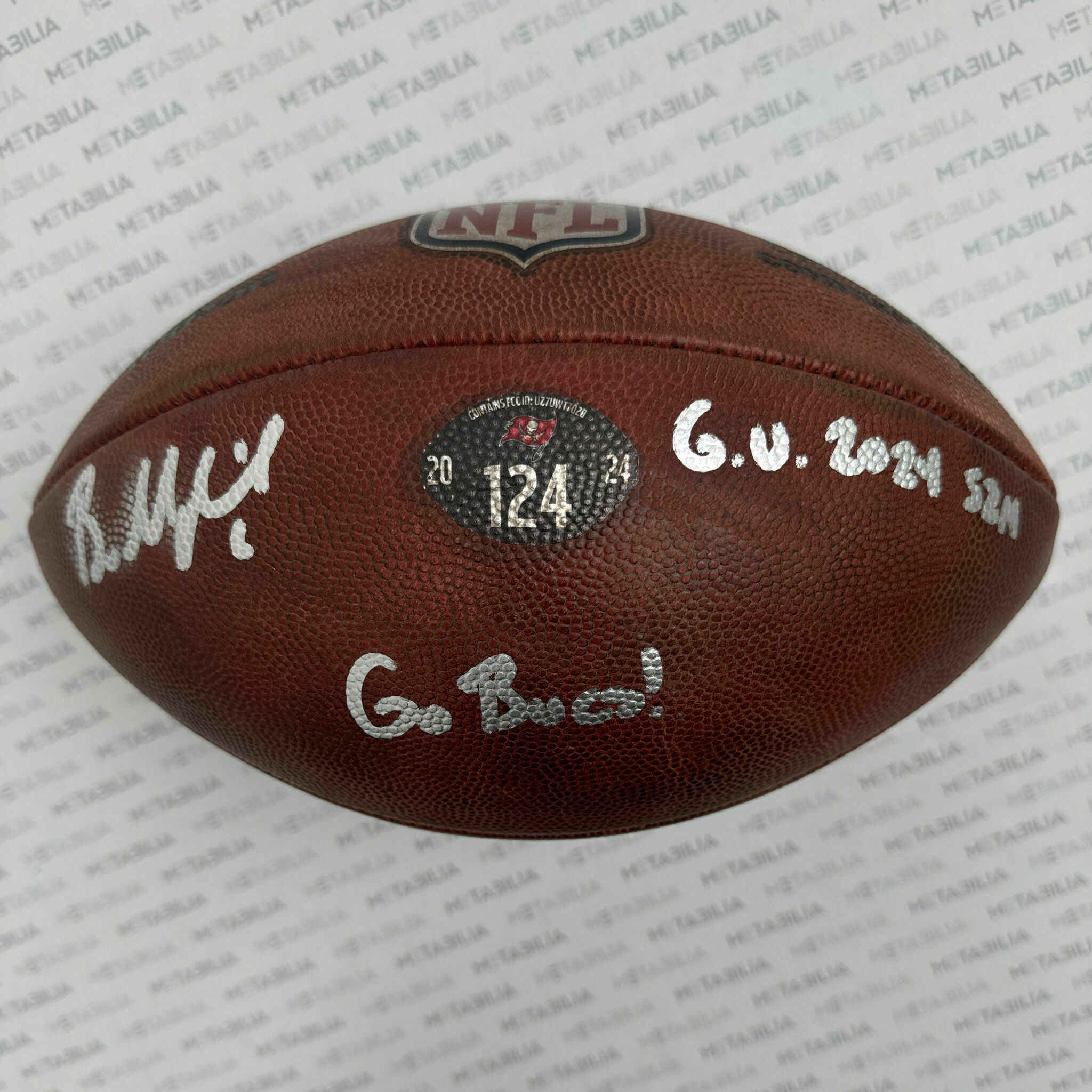 #6 Mayfield Signed & Inscribed Game-Used Ball #124 - 2024-2025 Season