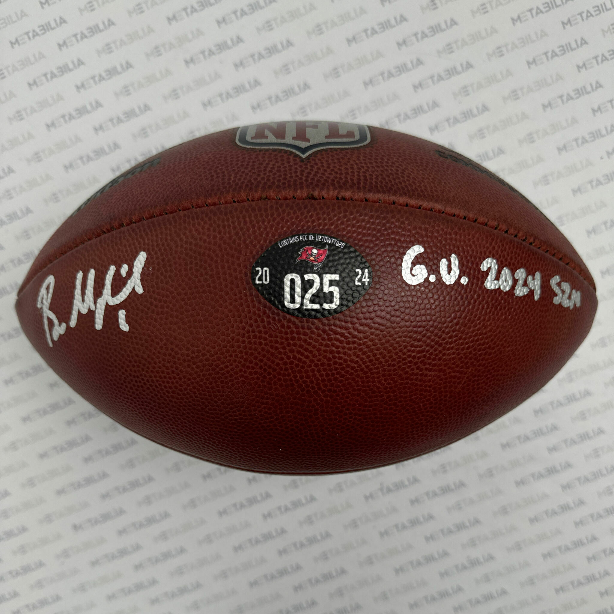 #6 Mayfield Signed & Inscribed Game-Used Ball #025 - 2024-2025 Season