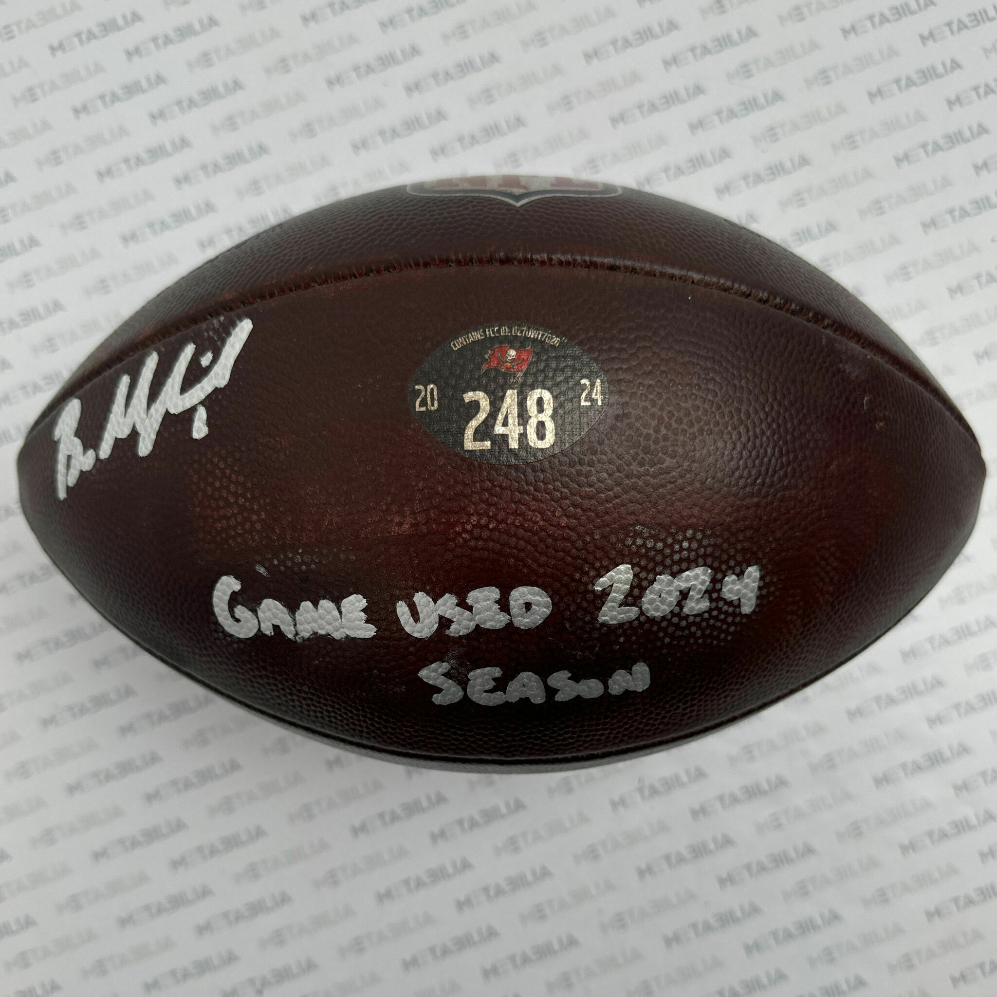 #6 Mayfield Signed & Inscribed Game-Used Ball #248 - 2024-2025 Season