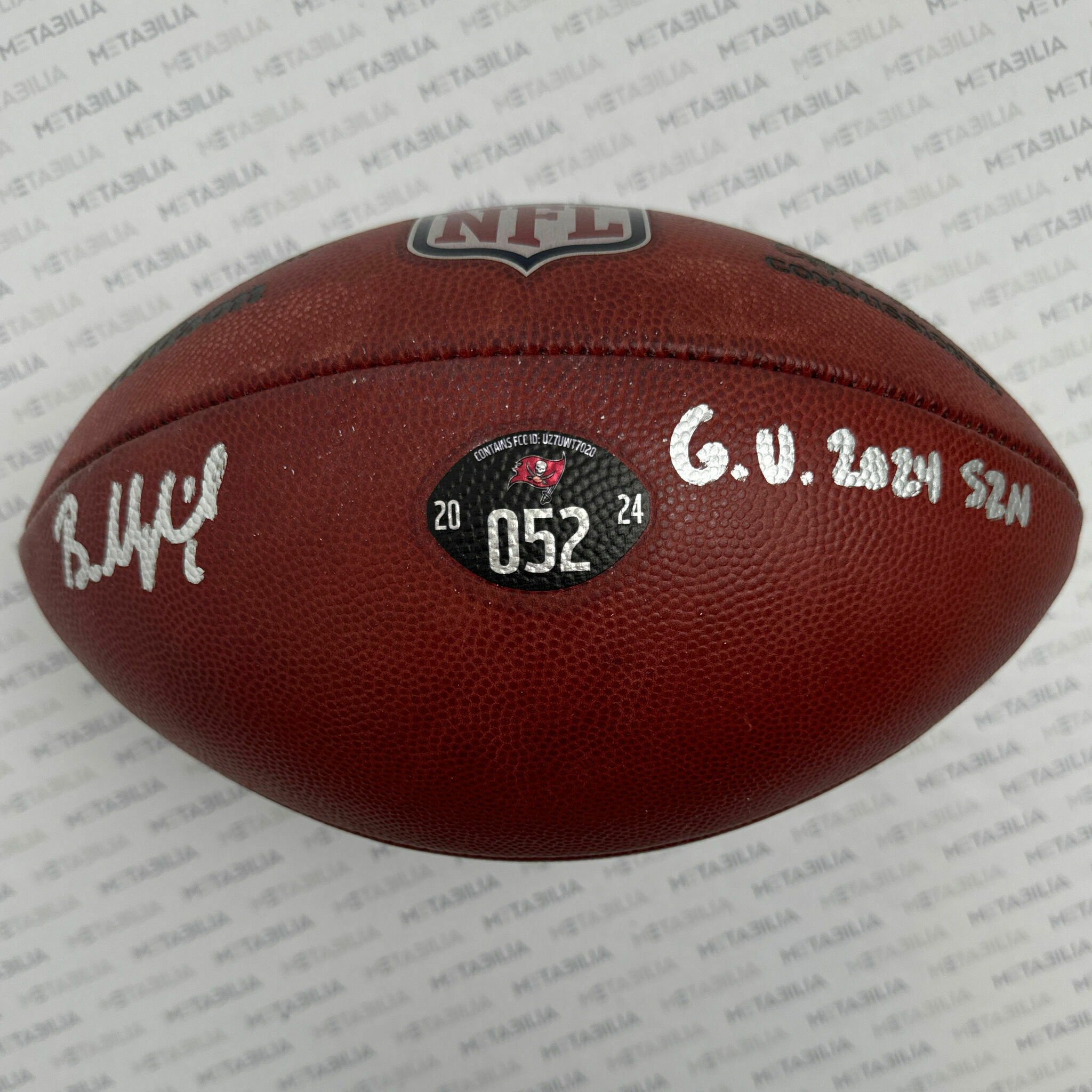 #6 Mayfield Signed & Inscribed Game-Used Ball #052 - 2024-2025 Season