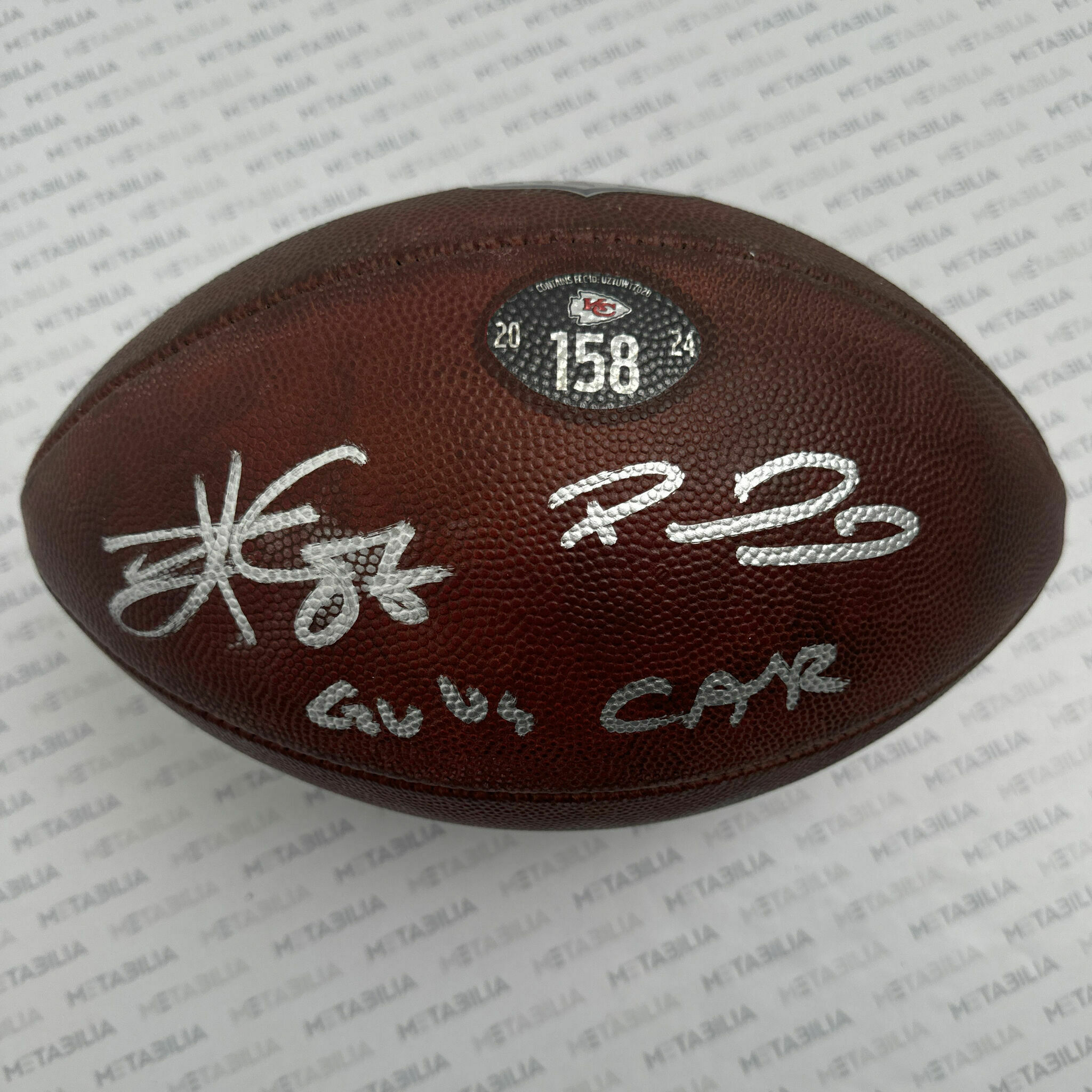 Mahomes & Kelce Dual Signed & Inscribed PHOTOMATCHED Game-Used Ball #158 vs CAR
