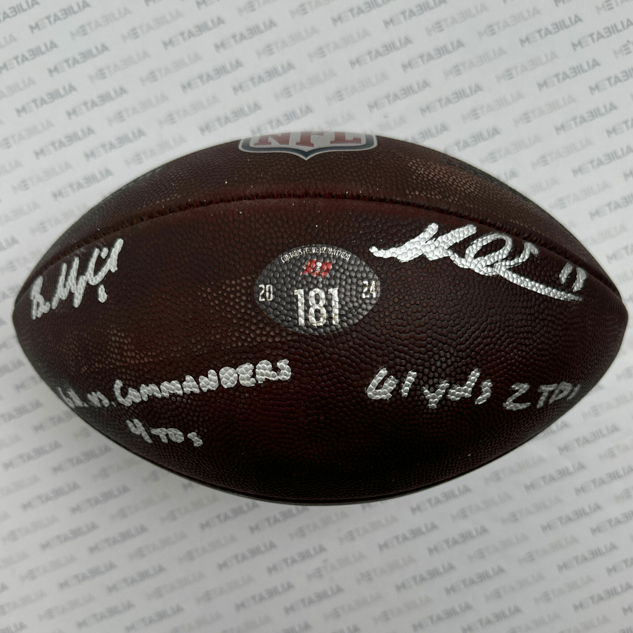 Evans & Mayfield Dual Signed & Inscribed PHOTOMATCHED Game-Used Ball #181 vs Commanders