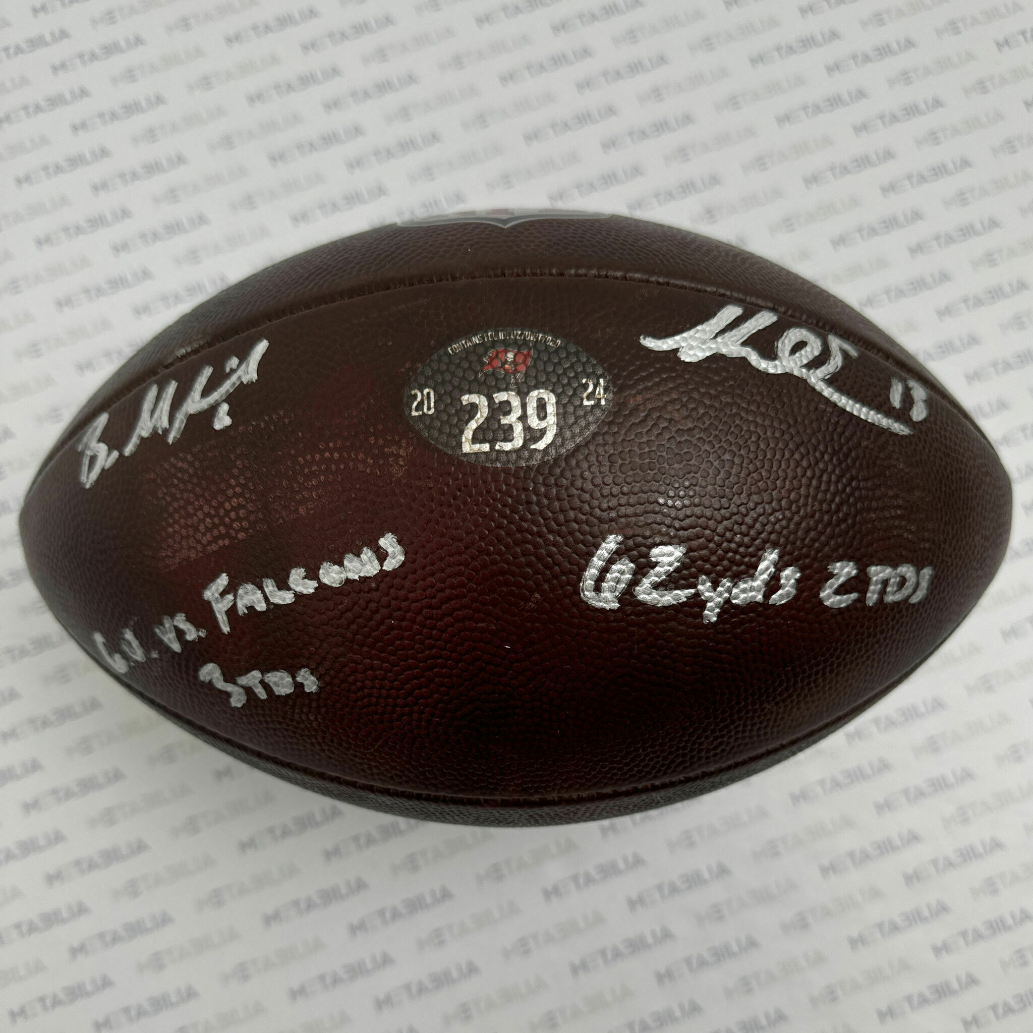 Evans & Mayfield Dual Signed & Inscribed PHOTOMATCHED Game-Used Ball #239 vs Falcons