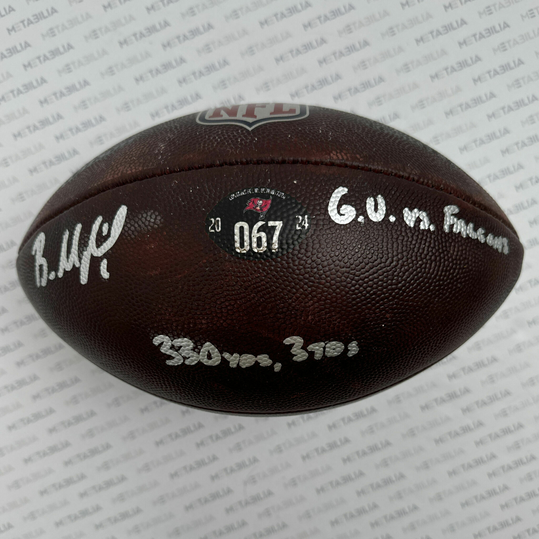 #6 Mayfield Signed & Inscribed PHOTOMATCHED Game-Used Ball #067 vs Falcons