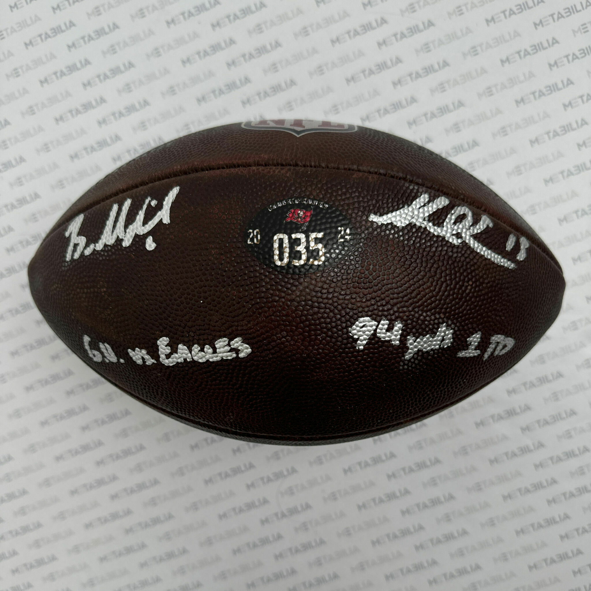 Evans & Mayfield Signed & Inscribed PHOTOMATCHED Game-Used Ball #035 vs Eagles