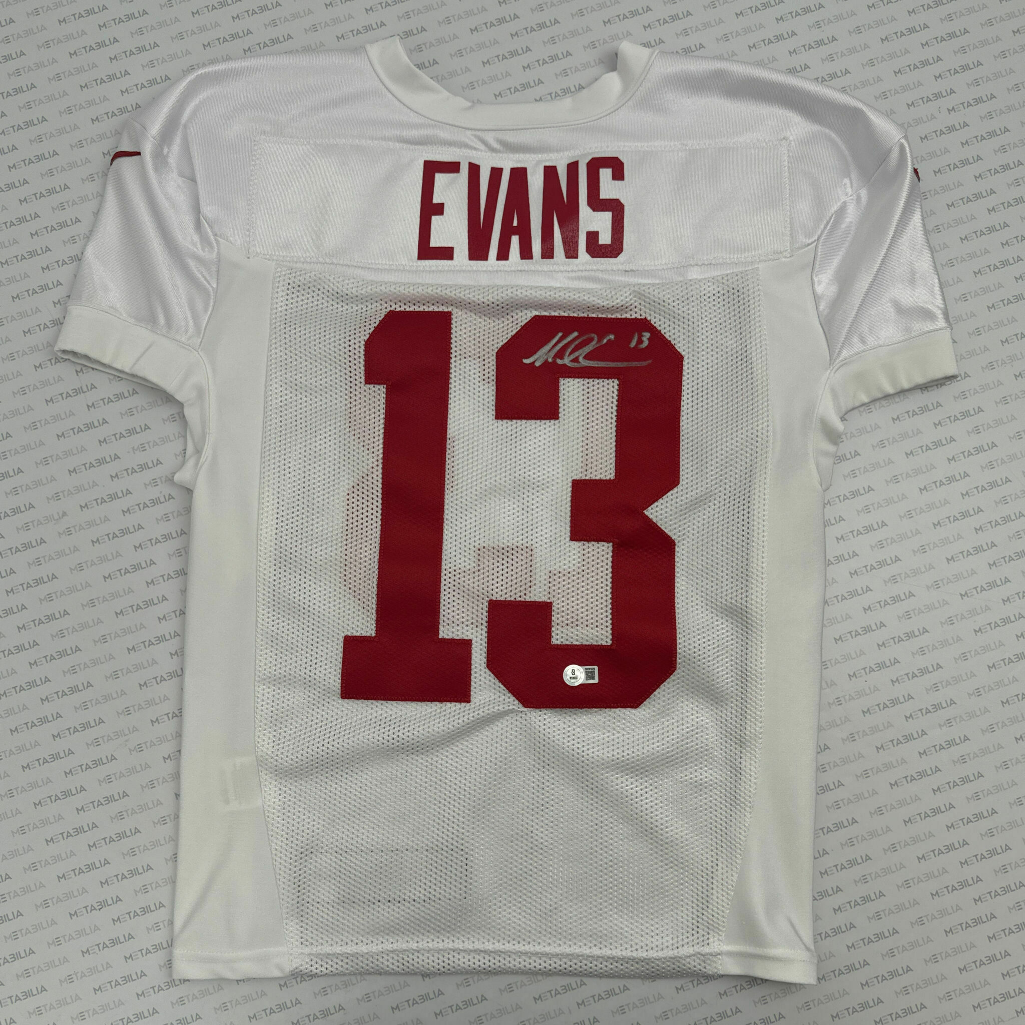 #13 Evans Signed White Practice-Worn Jersey
