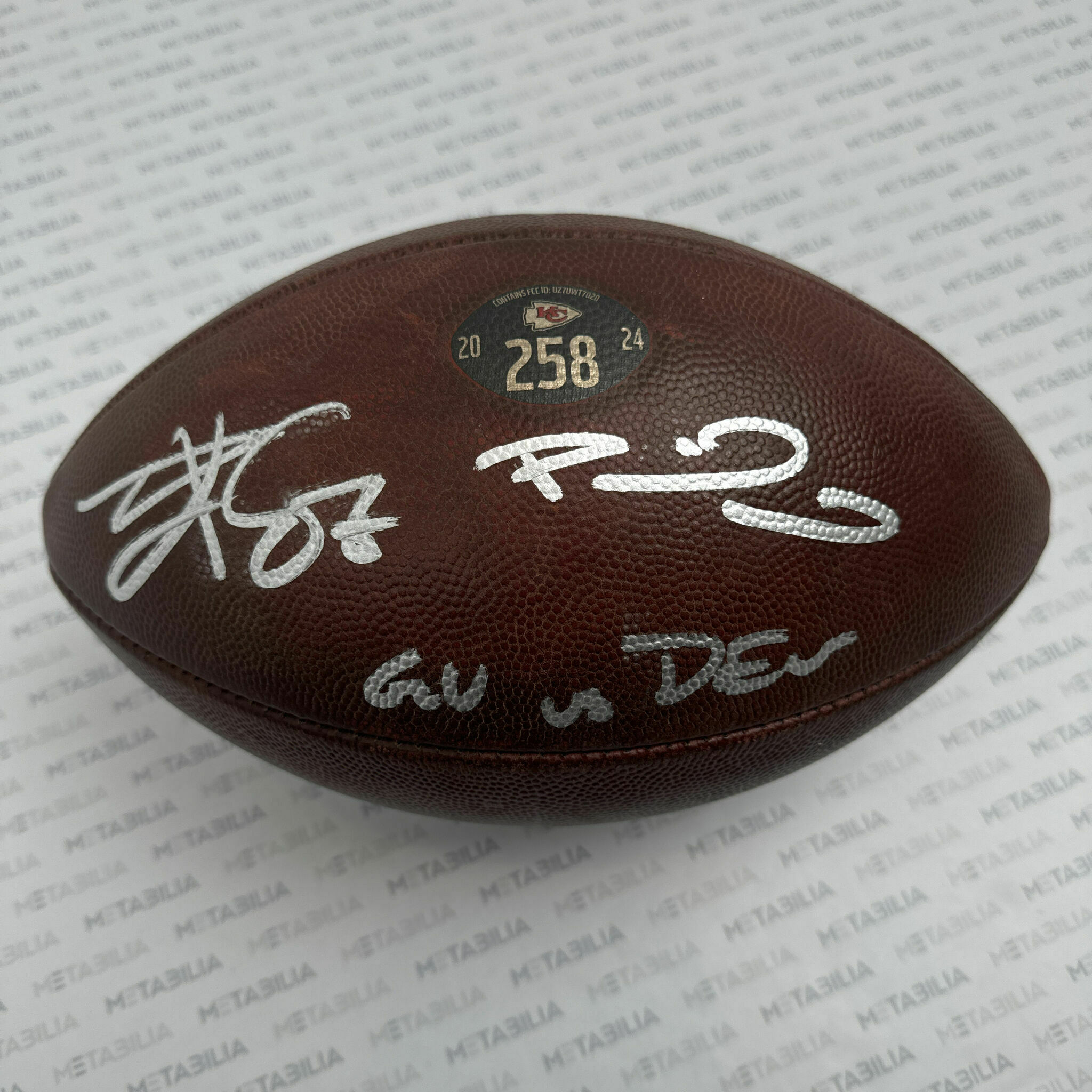Mahomes & Kelce Signed & Inscribed PHOTOMATCHED Game-Used Ball #258 vs DEN