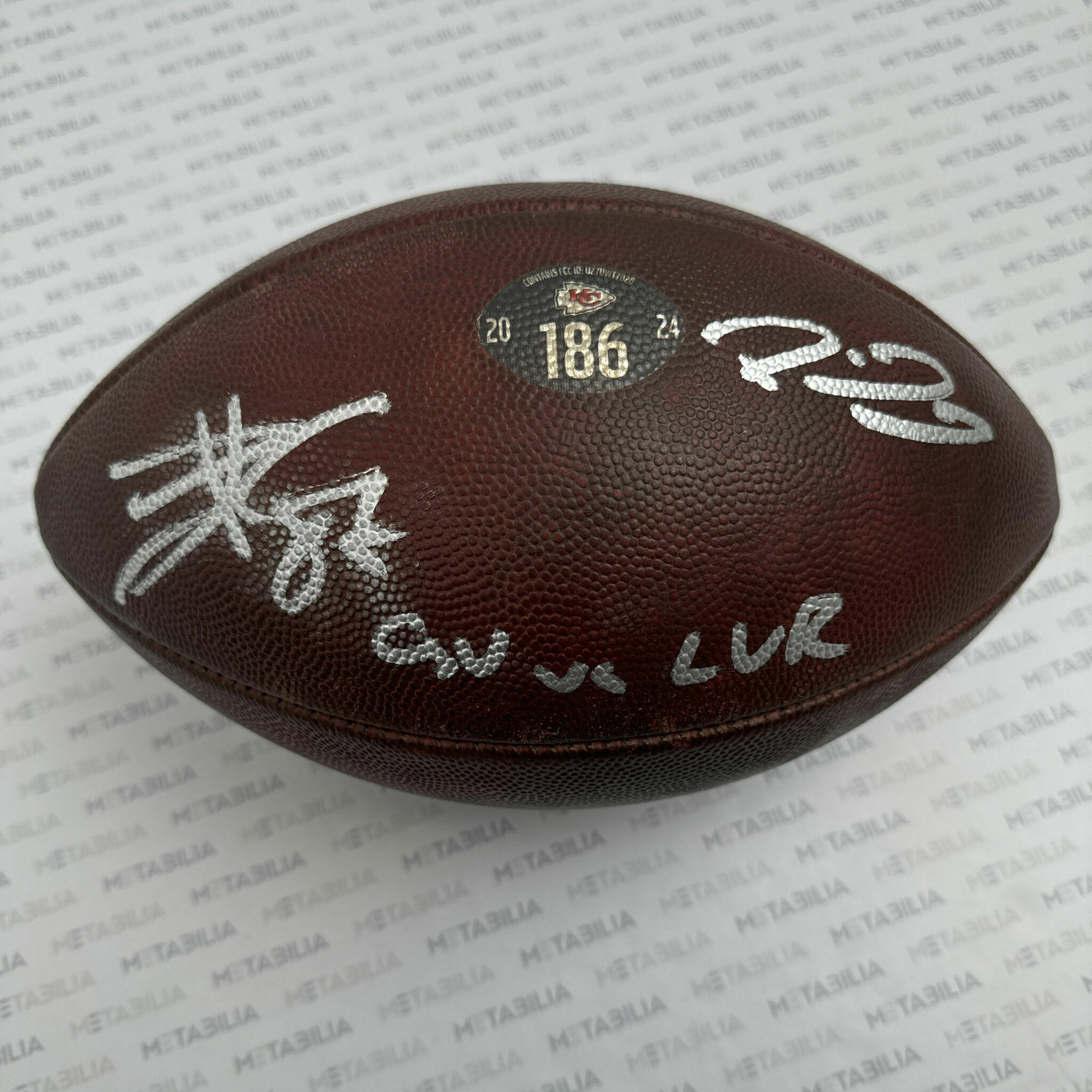 Mahomes & Kelce Dual Signed & Inscribed PHOTOMATCHED Game-Used Ball #186 vs LVR