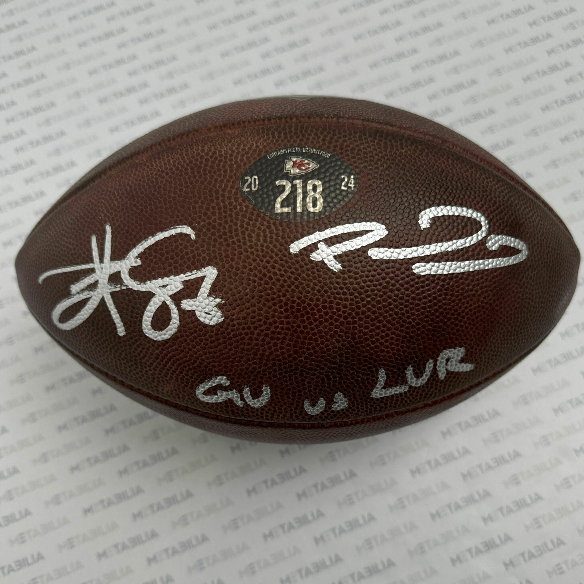 Mahomes & Kelce Dual Signed & Inscribed PHOTOMATCHED Game-Used Ball #218 vs LVR