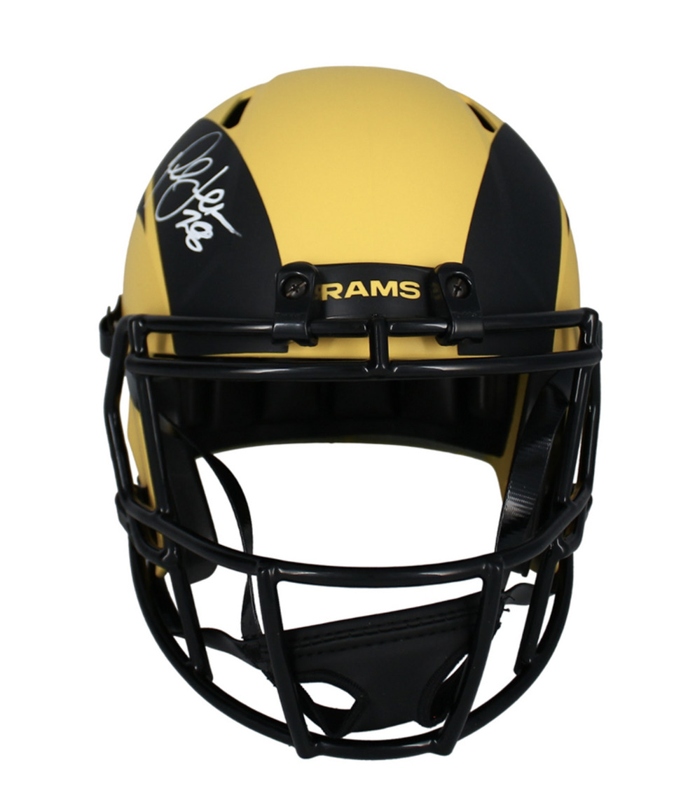 Marshall Faulk Autographed Los Angeles Rams RAVE Full Size Speed Helmet Beckett