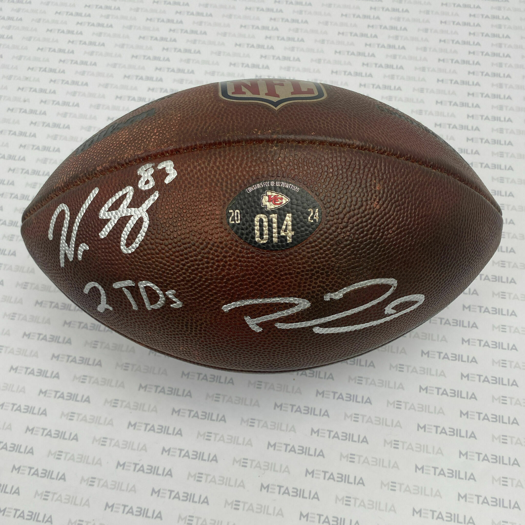 Mahomes & Gray Dual Signed & Inscribed Game-Used Ball #014 vs CAR