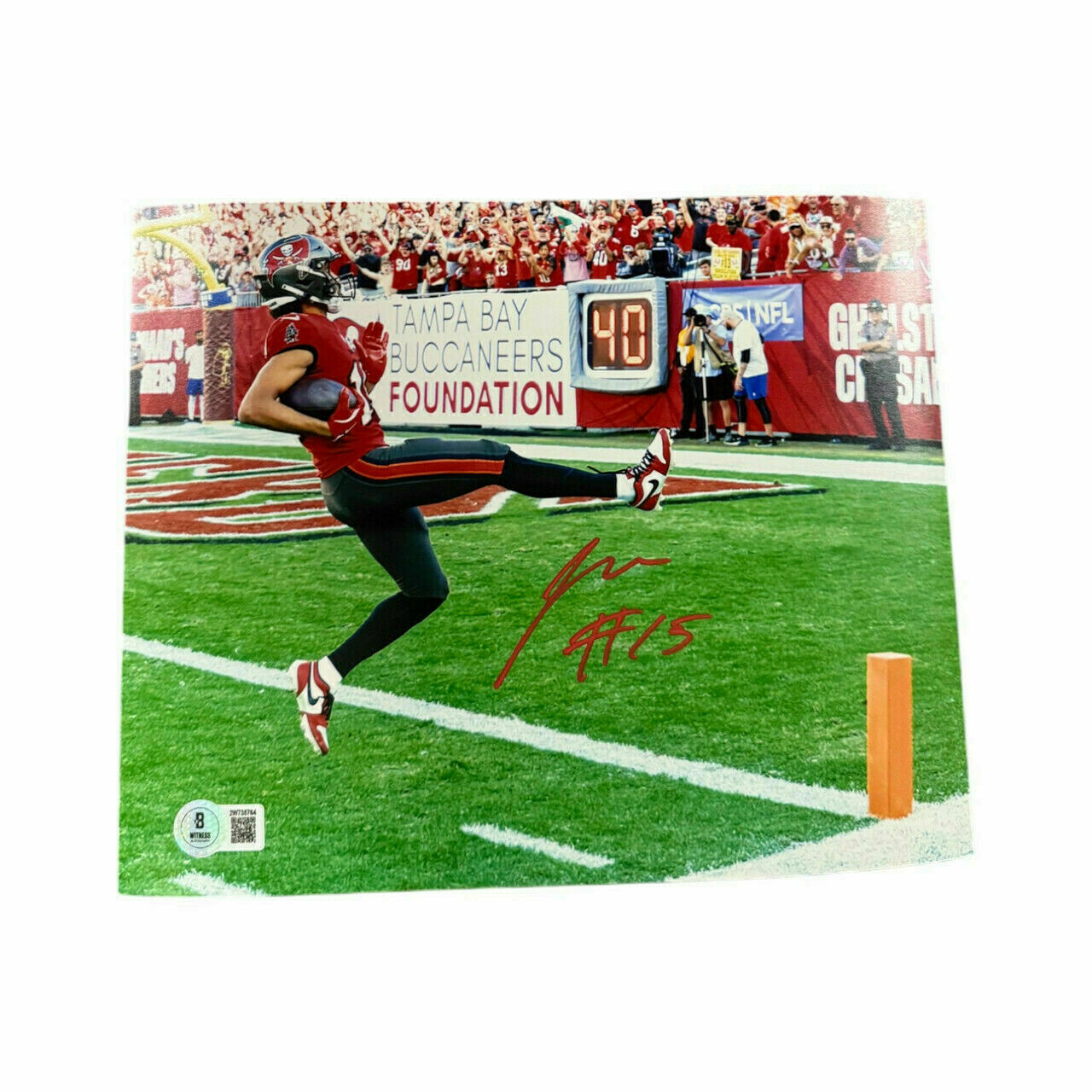 Jalen McMillan Autographed Tampa Bay Buccaneers 8x10 Photo High Step into Endzone - Beckett