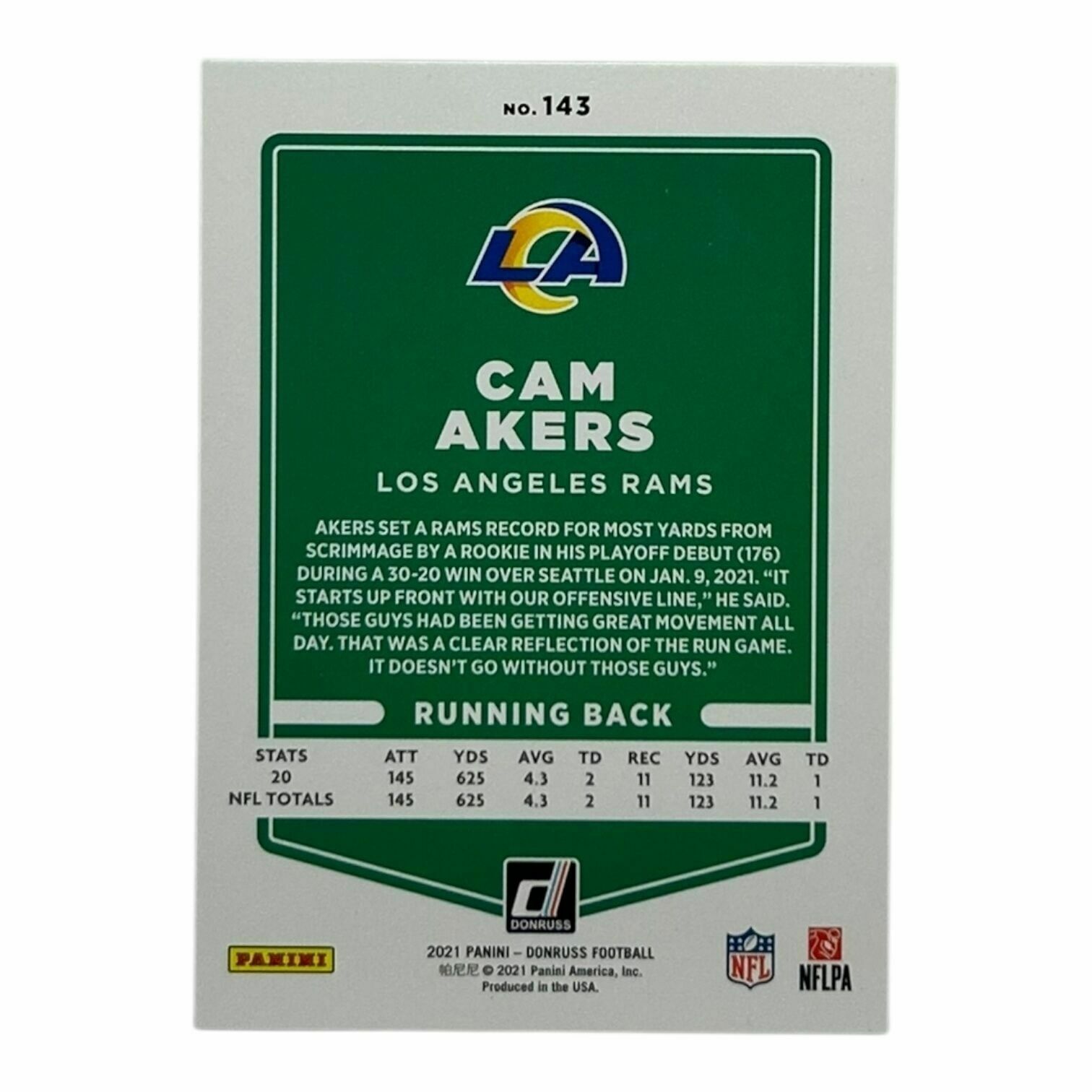 Cam Akers 2021 Panini Donruss Football Blue Press Proof Trading Card