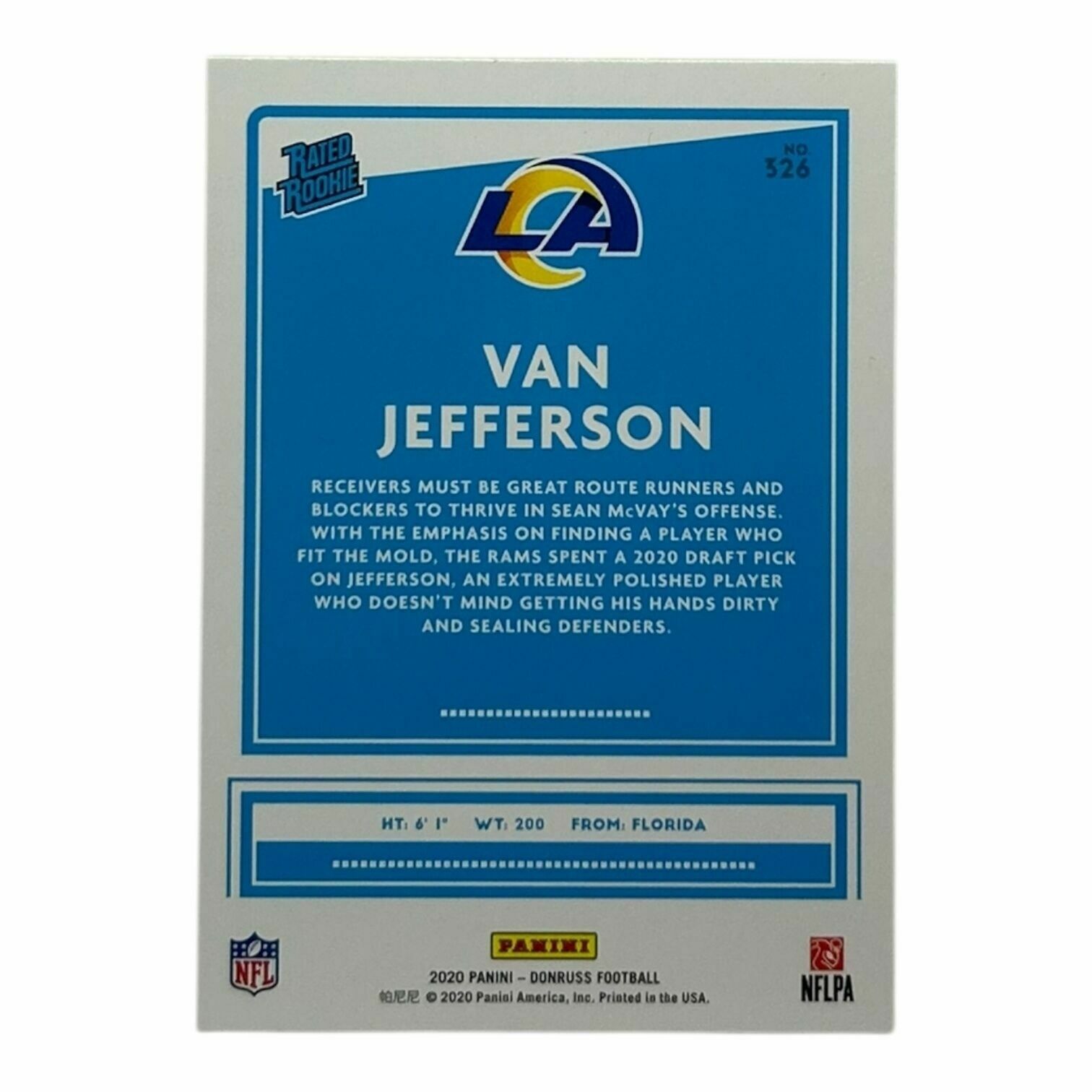 Van Jefferson 2020 Panini Donruss Football Rated Rookie Yellow Parallel Trading Card