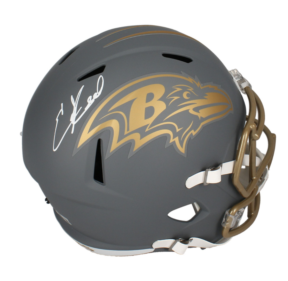 Ed Reed Autographed Ravens Full Size 'Slate' Replica Speed Helmet Beckett