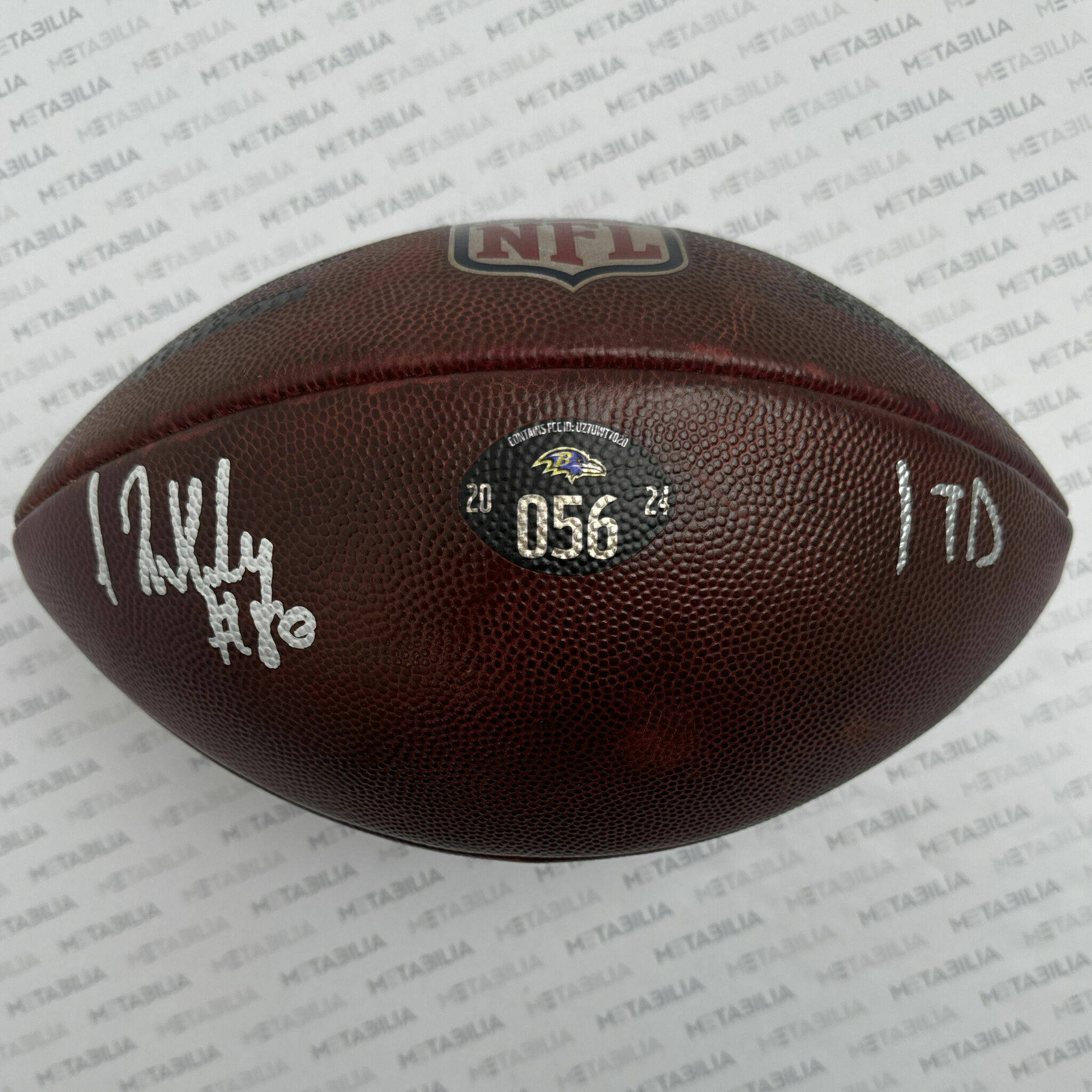 #80 Likley Signed & Inscribed PHOTOMATCHED Ravens Game-Used Ball #056 vs Eagles