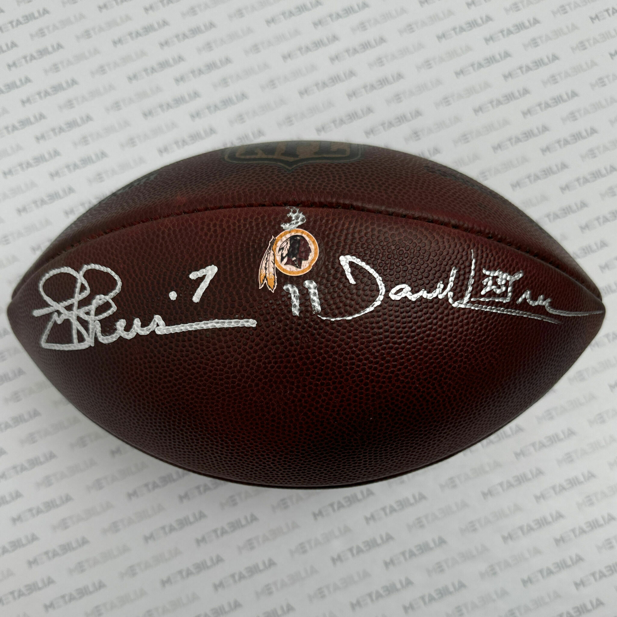 Joe Theismann & Darrell Green Signed PHOTOMATCHED Redskins Thanksgiving Day Game-Used Ball vs. Giants