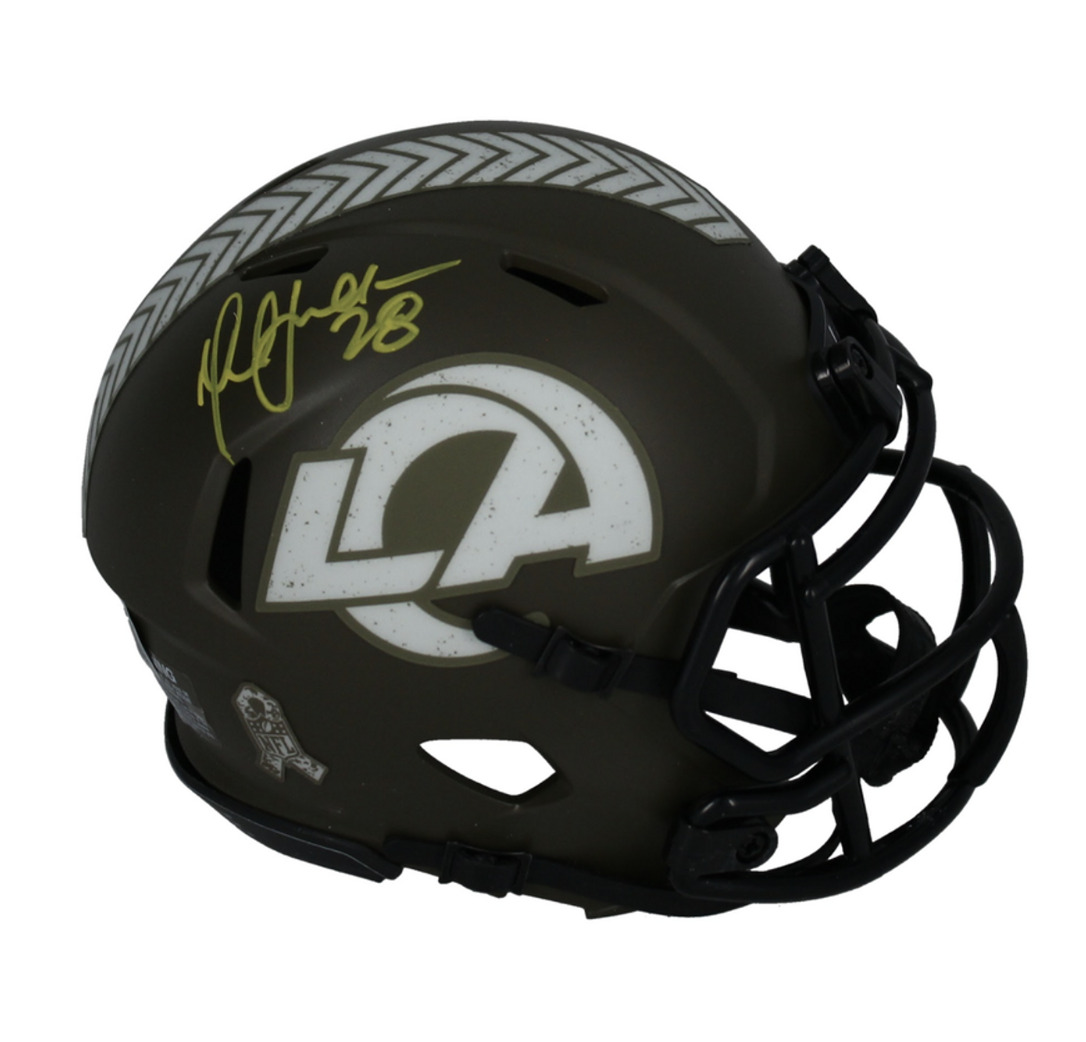 Marshall Faulk Autographed Rams (In Yellow) STS Mini Speed Helmet Beckett