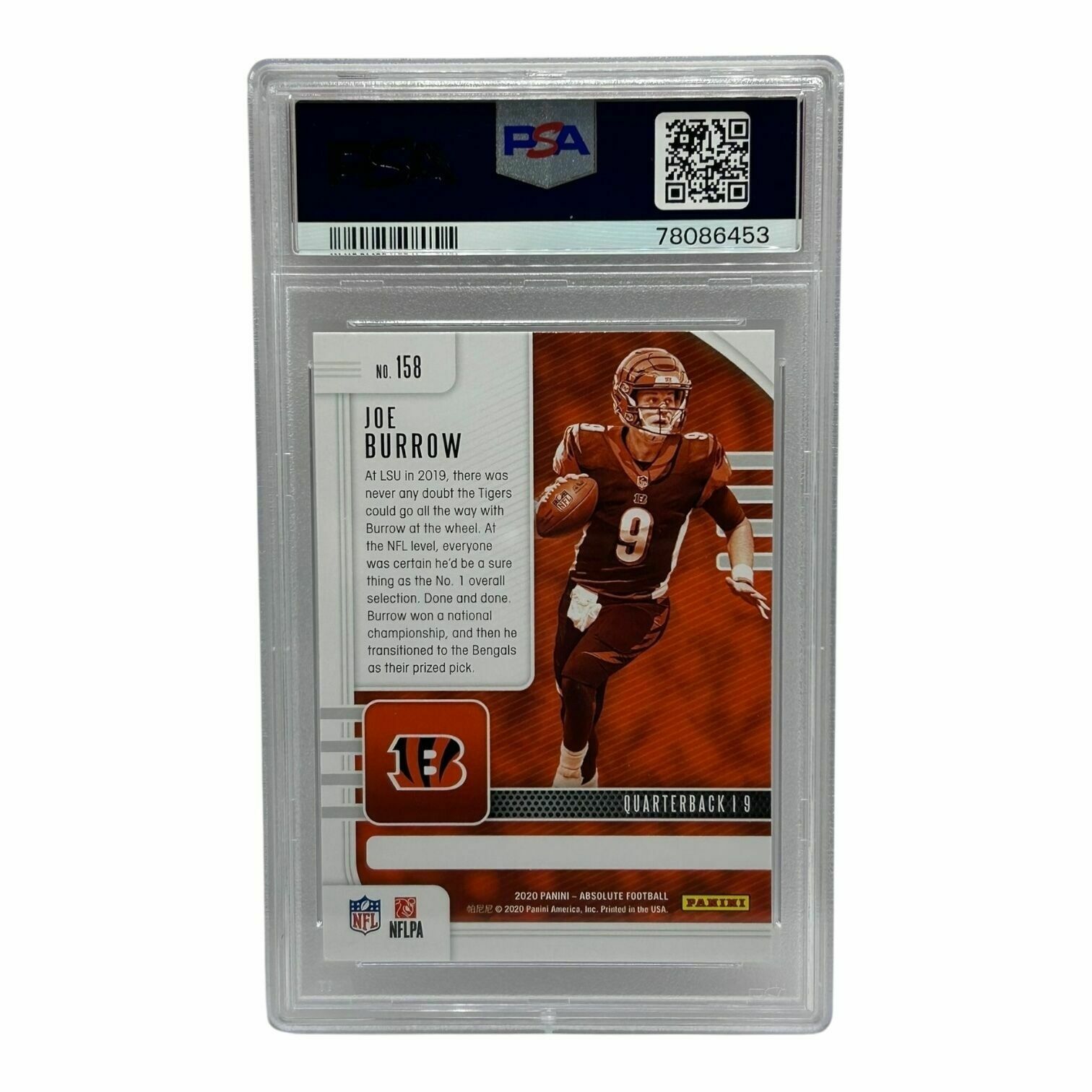 Joe Burrow 2020 Panini Absolute Football Rookie Trading Card - PSA Grade 9 Mint