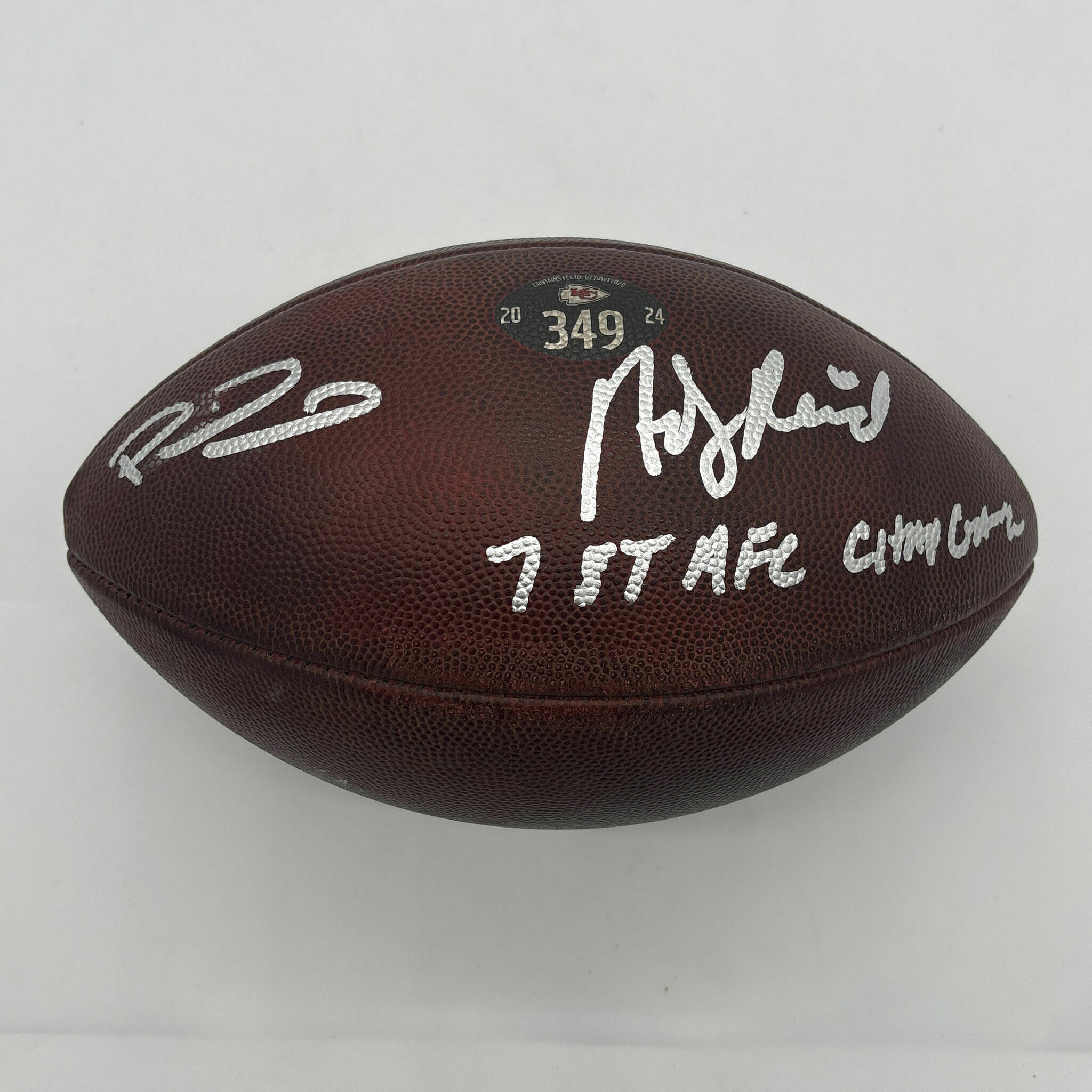 Andy Reid & Patrick Mahomes Dual Signed & Inscribed PHOTOMATCHED PLAYOFF Game-Used Ball #349 vs Bills