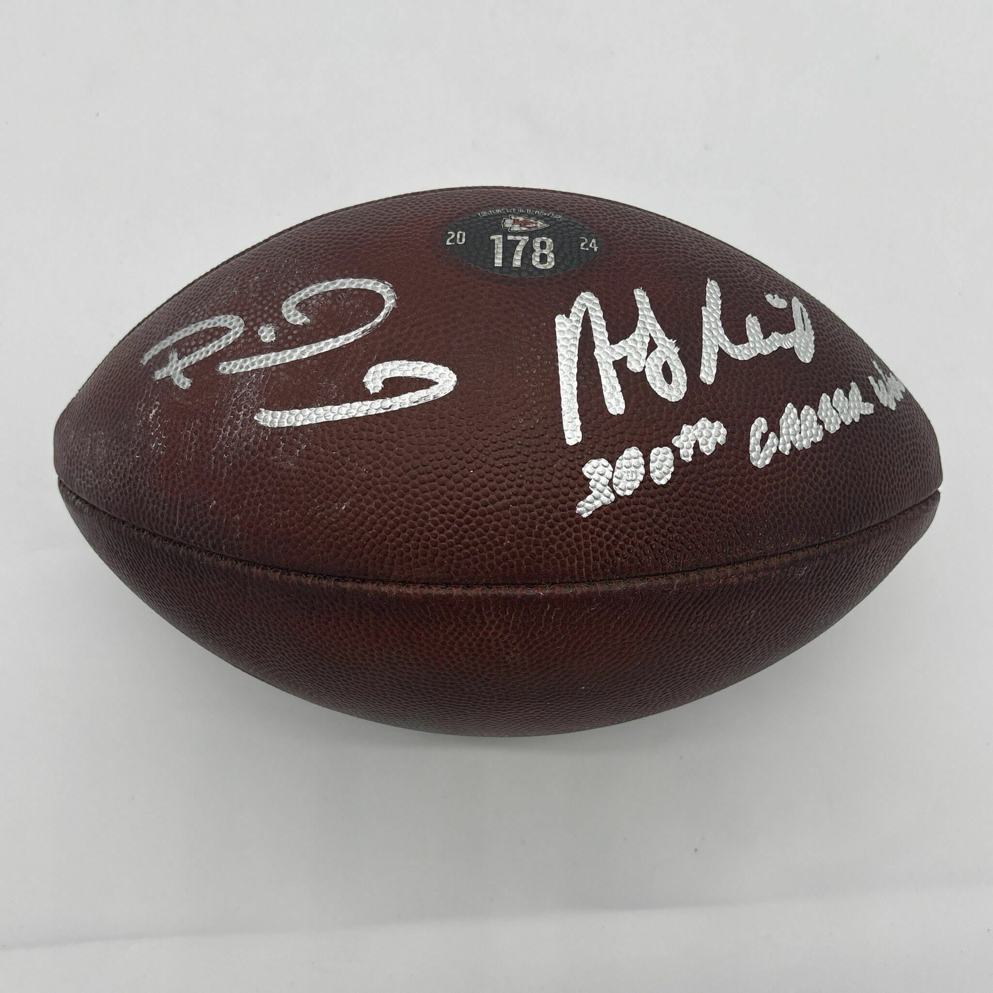 Andy Reid & Patrick Mahomes Dual Signed & Inscribed PLAYOFF Game-Used Ball #178 vs Texans