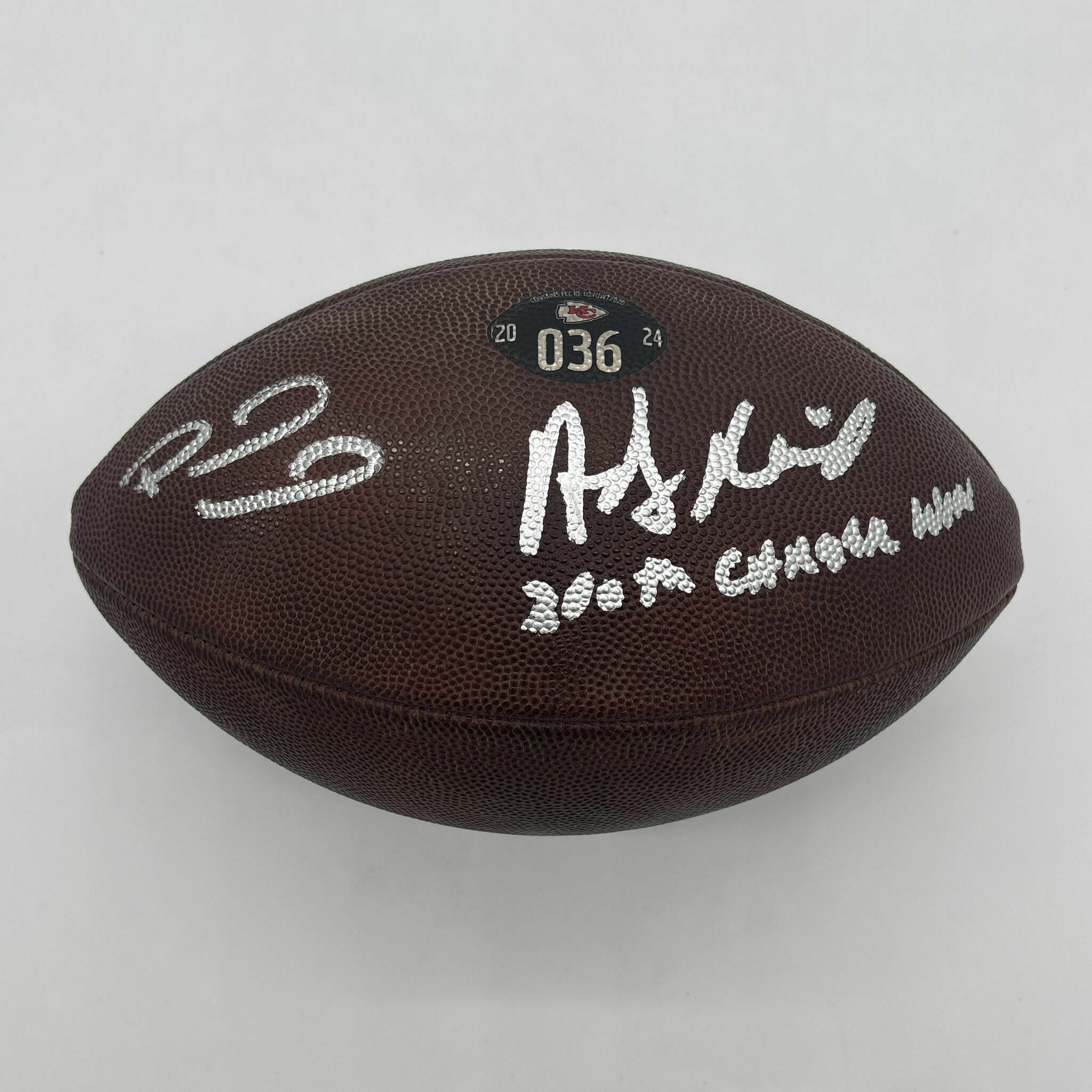 Patrick Mahomes & Andy Reid Dual Signed & Inscribed PLAYOFF Game-Used Ball #036 vs Texans