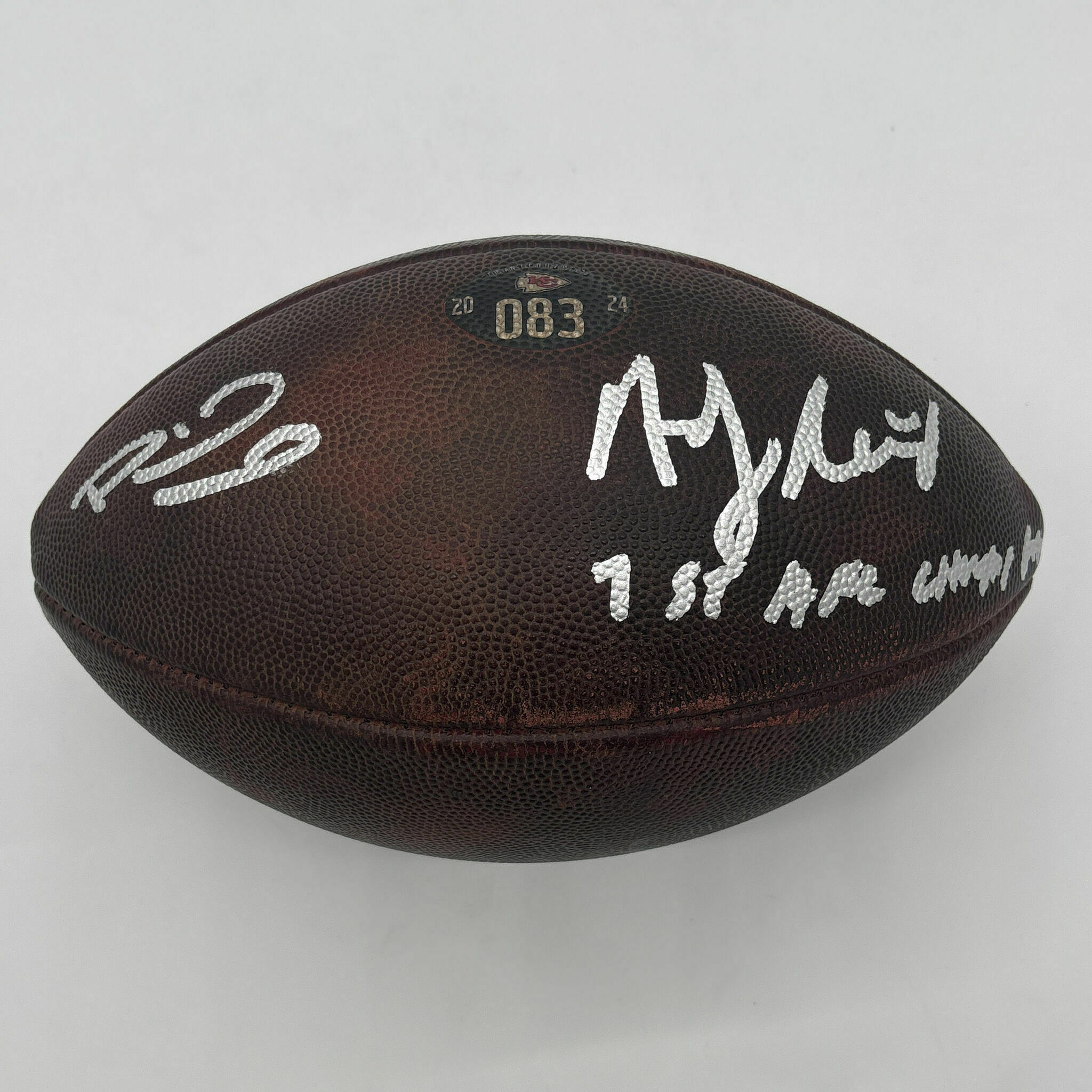 Patrick Mahomes & Andy Reid Dual Signed PLAYOFF Game-Used Ball #083 vs Bills
