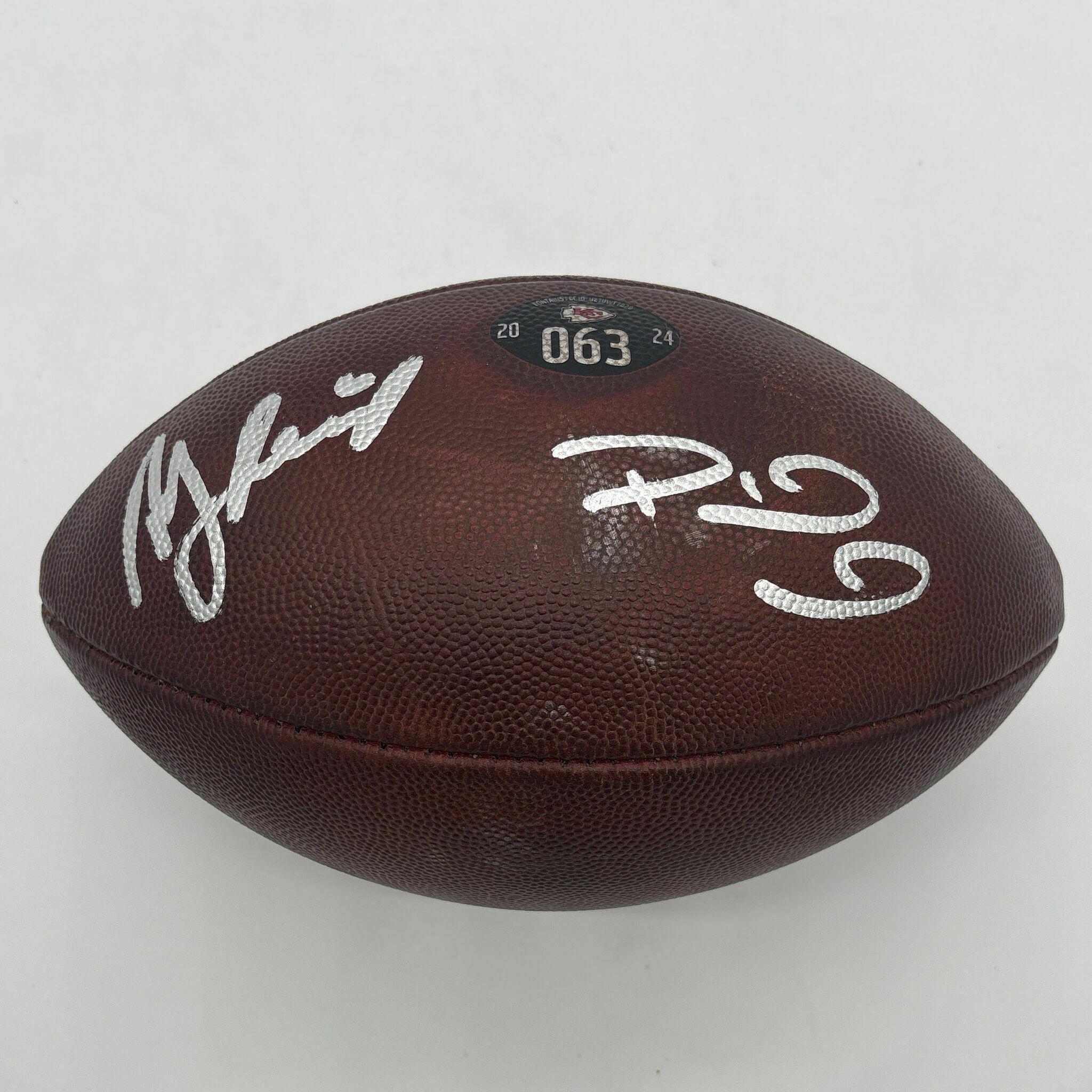 Patrick Mahomes & Andy Reid Dual Signed Game-Used Ball #063 vs Falcons