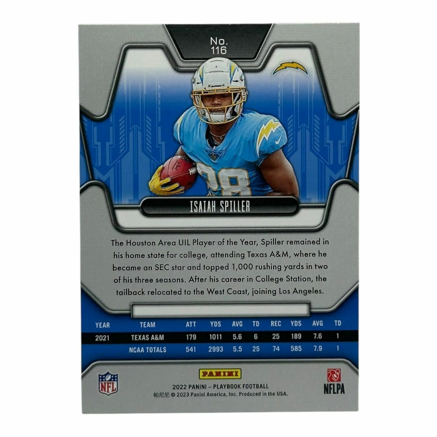 Isaiah Spiller 2022 Panini Playbook Football Mosaic Prizm Rookie Trading Card
