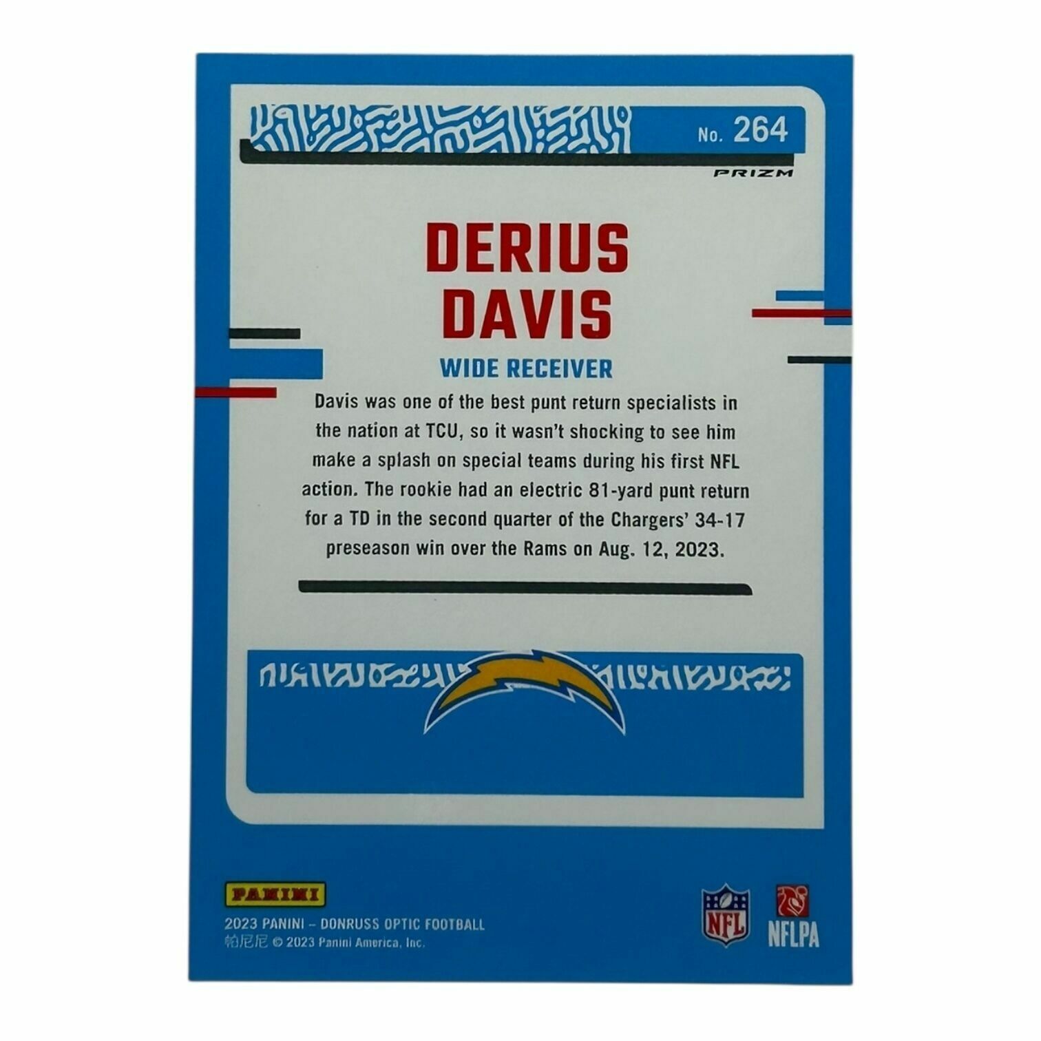 Derius Davis 2023 Panini Donruss Optic Football Blue Scope Rated Rookie Trading Card