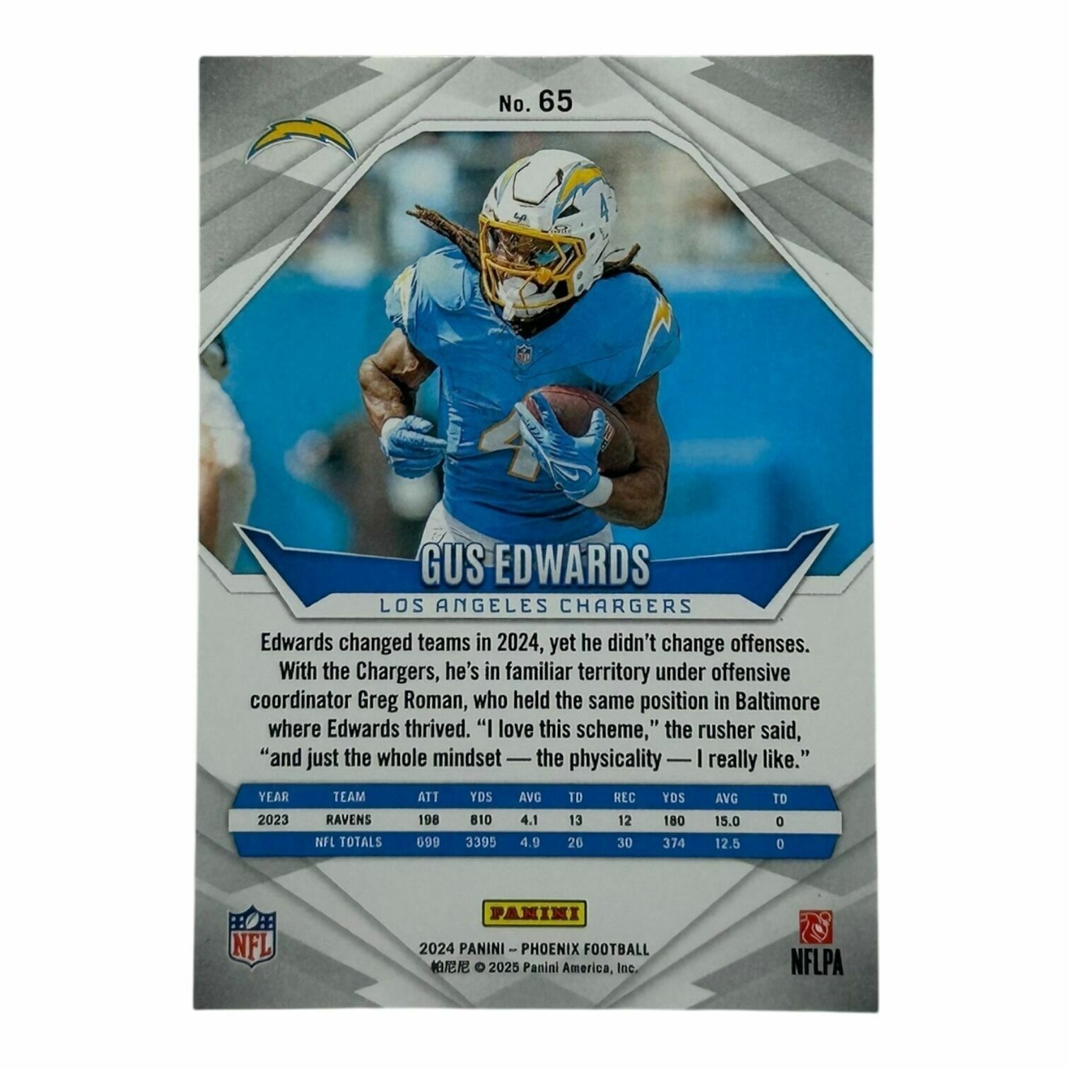 Gus Edwards 2024 Panini Phoenix Football Gold Prizm Trading Card