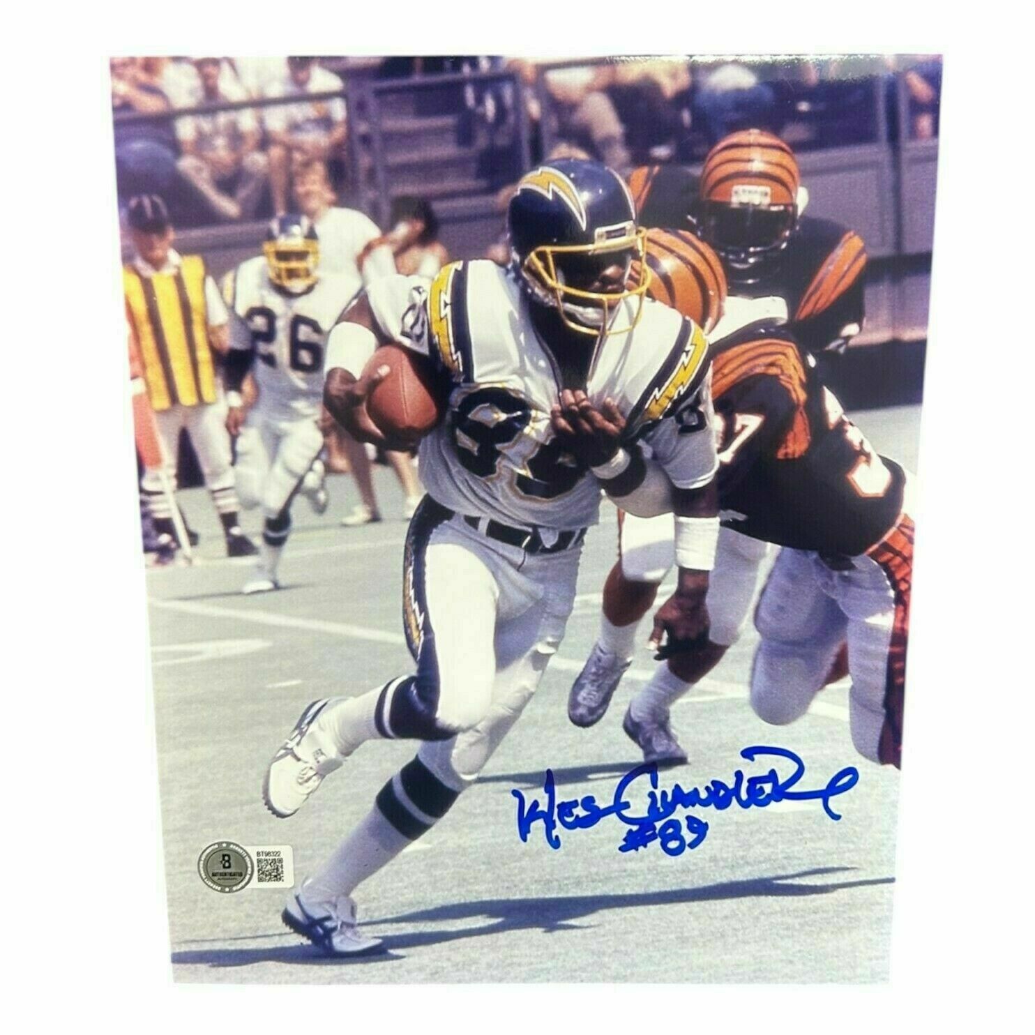 Wes Chandler Autographed Chargers 8x10 Photo vs. Bengals - Beckett Authentic