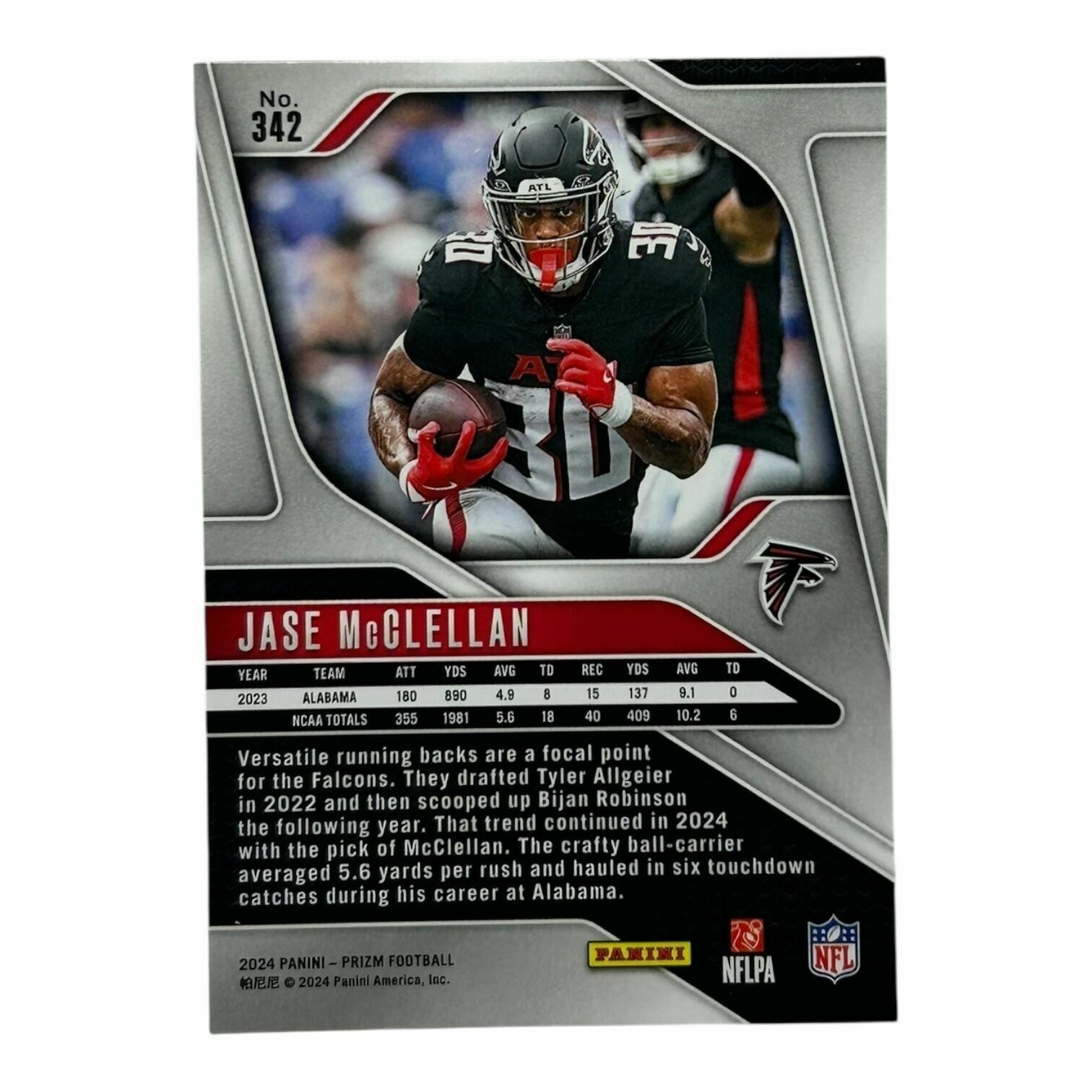 Jase McClellan 2024 Panini Prizm Football Rookie Trading Card