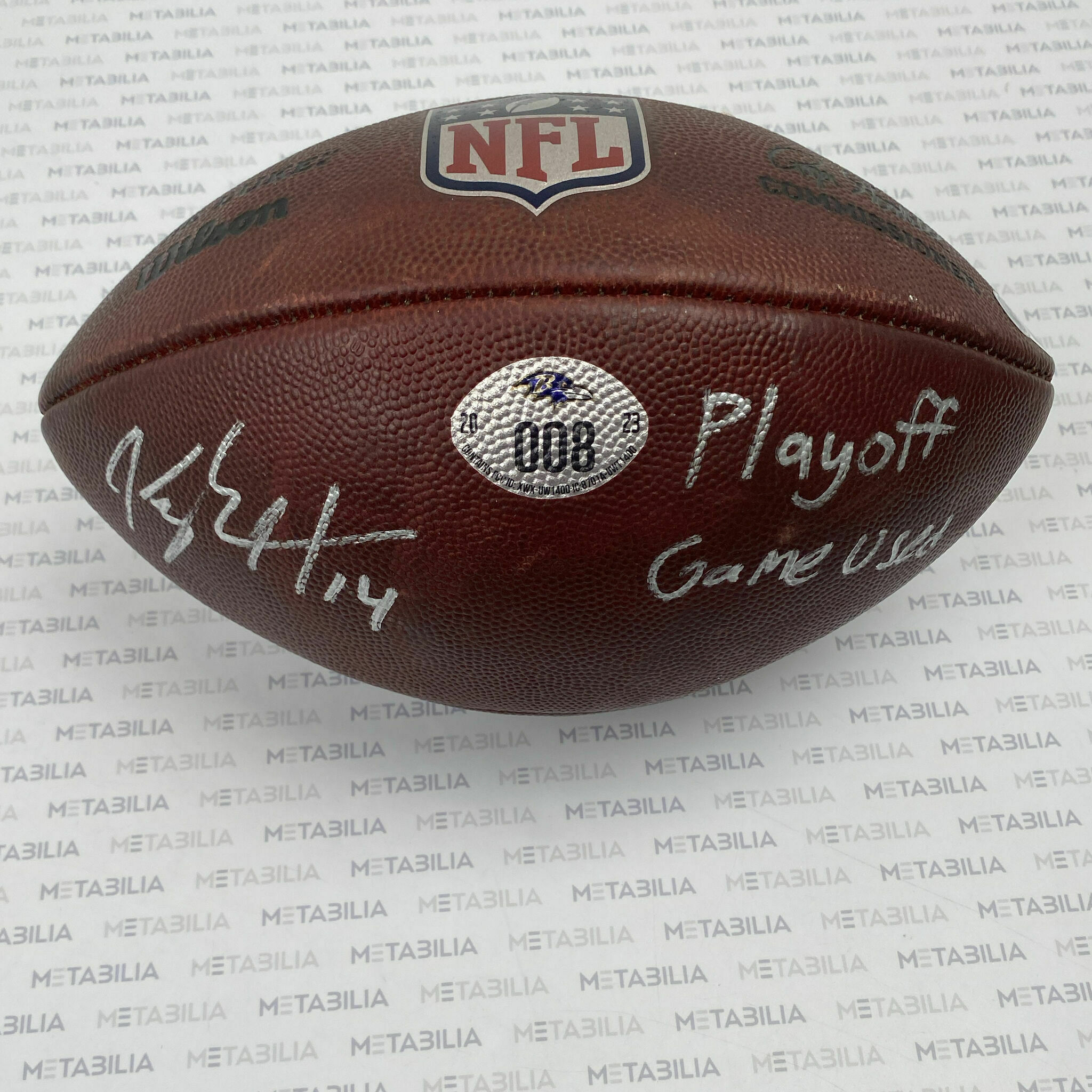 #14 Hamilton Signed & Inscribed PHOTOMATCHED AFC Championship Game-Used Ball #008 vs Chiefs