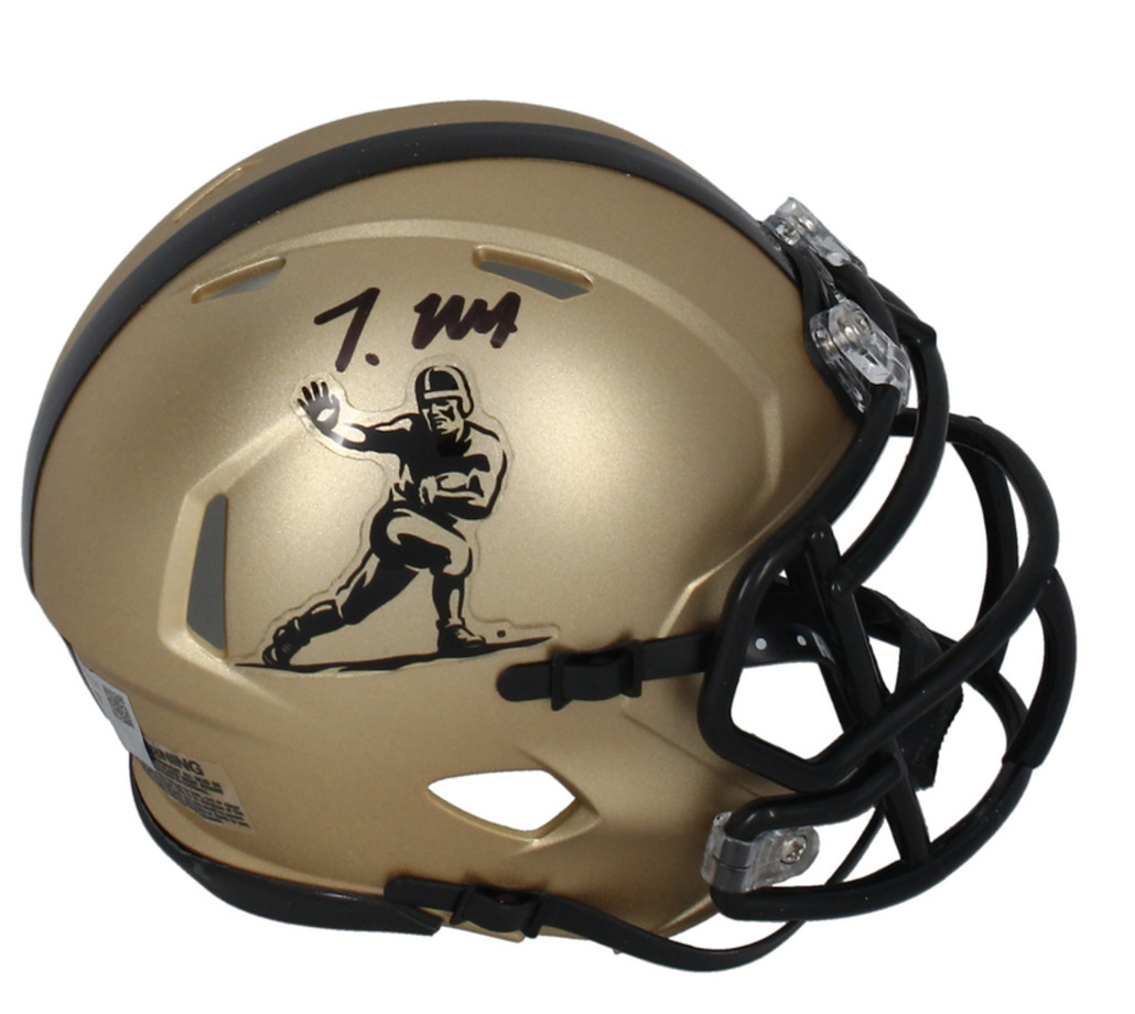 Travis Hunter Autographed Gold Heisman Trophy Logo Speed Mini Helmet Fanatics