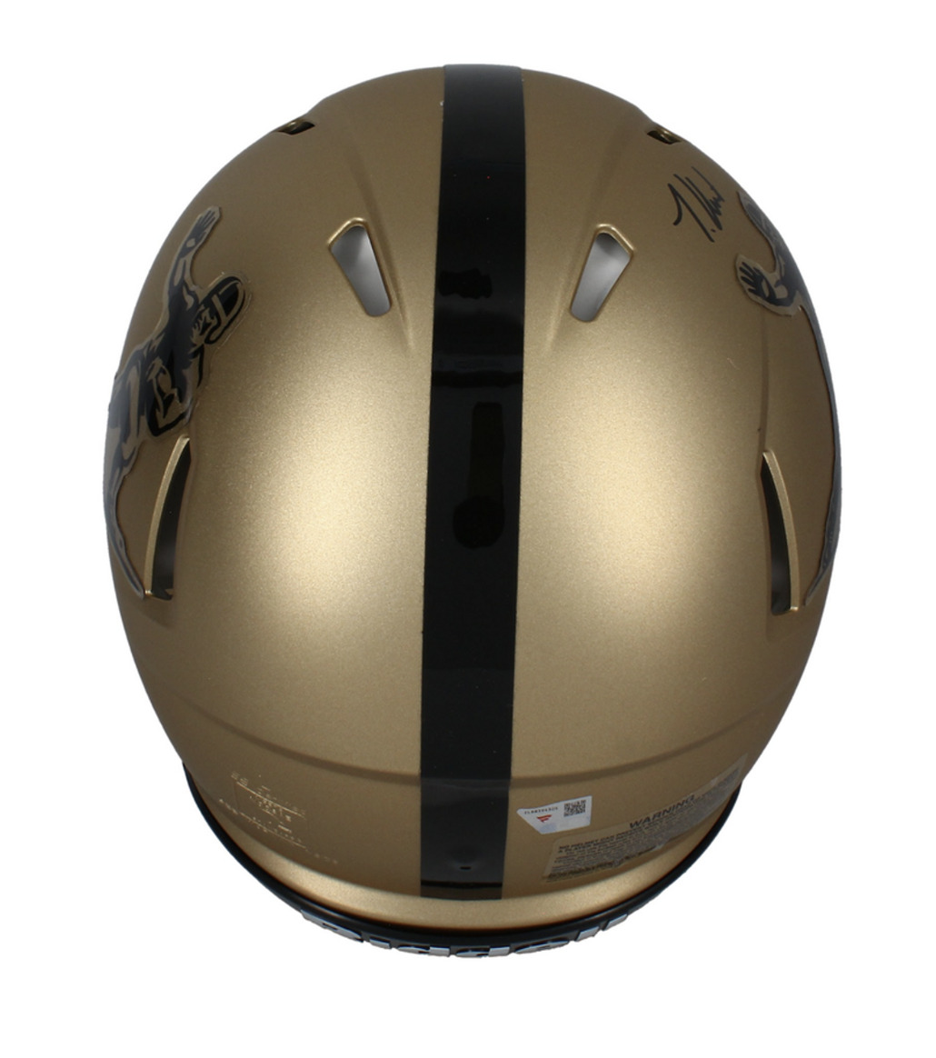 Travis Hunter Autographed "24 Heisman" Gold Logo Authentic Speed Helmet Fanatics