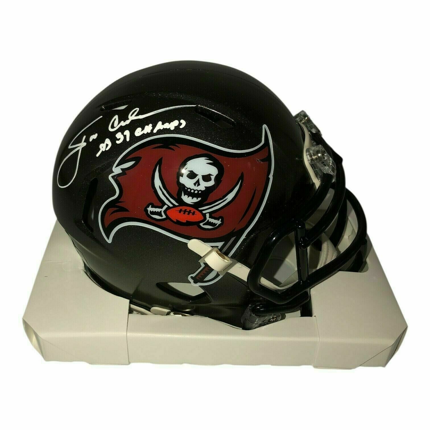 Jon Gruden Autographed Tampa Bay Buccaneers Speed Throwback Mini Helmet w/ SB 37 Champs Ins - Beckett