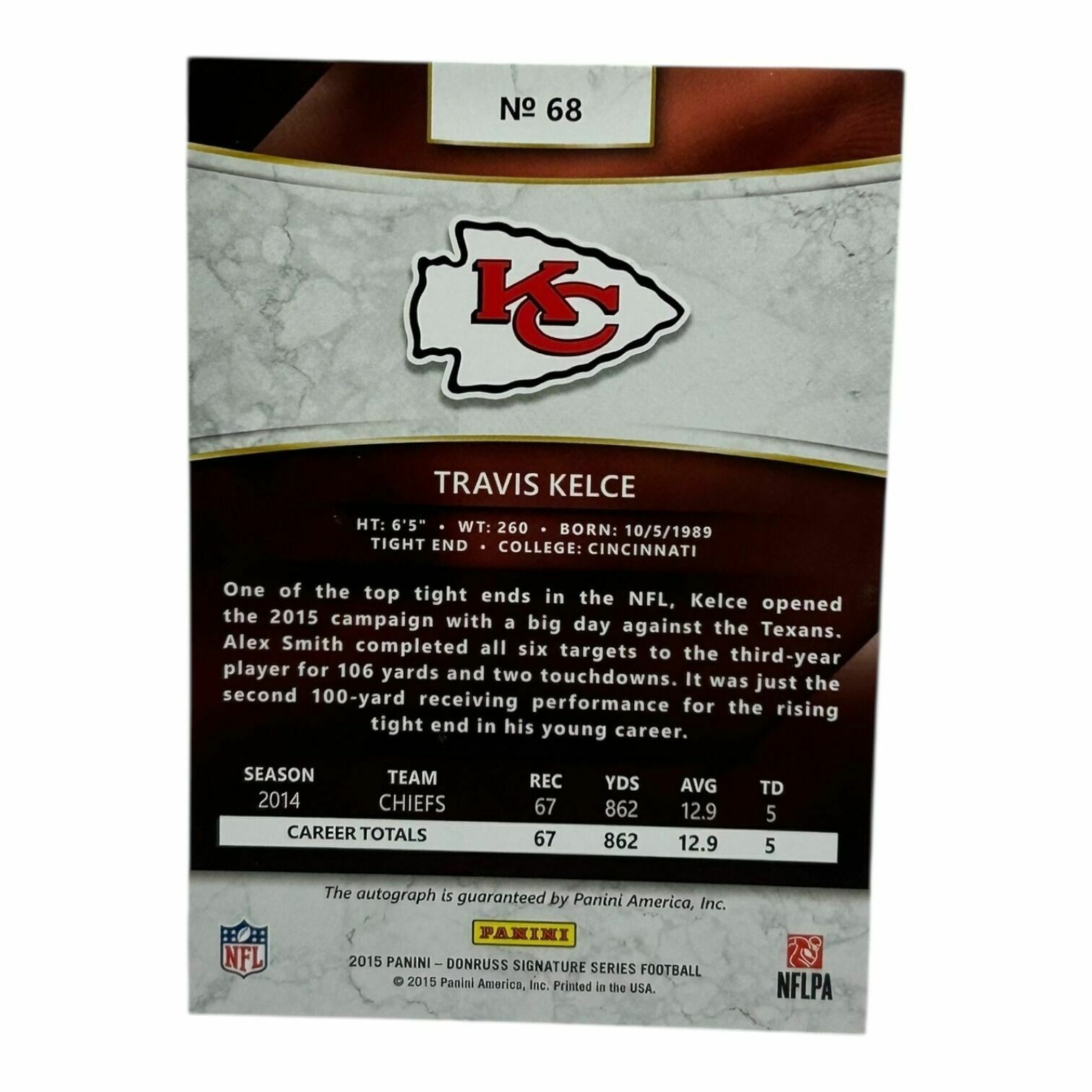 Travis Kelce 2015 Panini Donruss Signature Series Football Autograph Trading Card