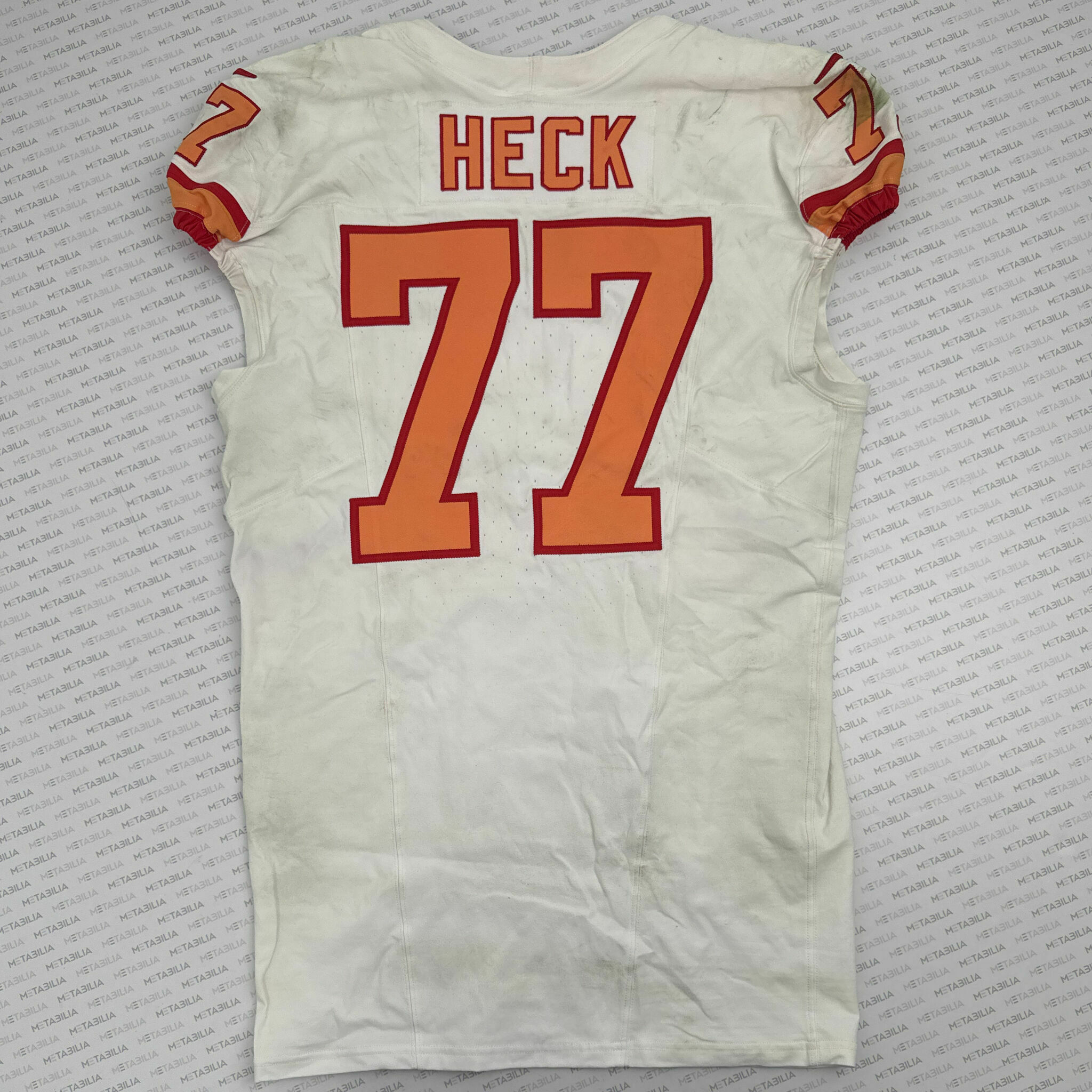 #77 Charlie Heck 1976 Style Game-Worn Jersey vs NYJ