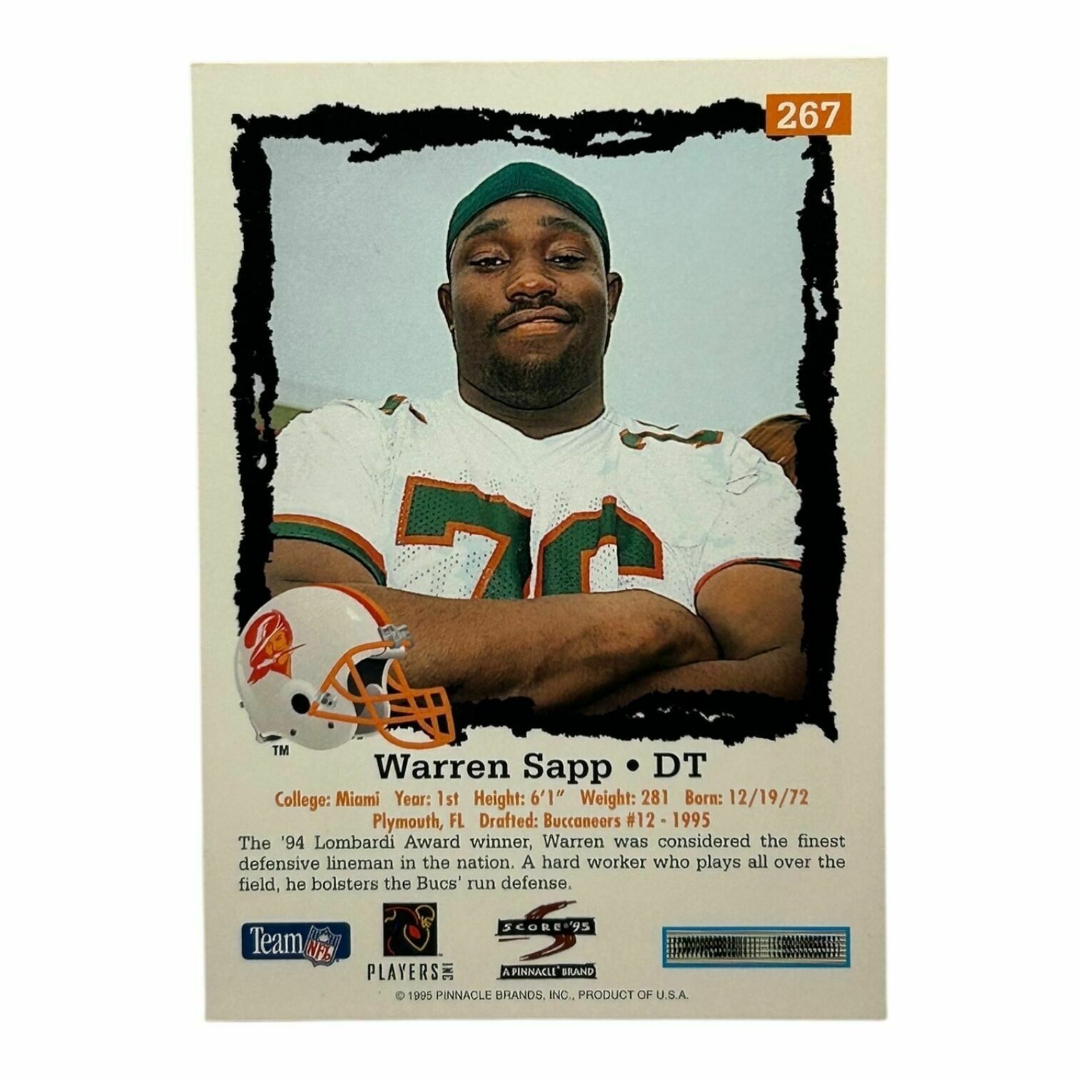 Warren Sapp 1995 Pinnacle Score Football Rookie Trading Card