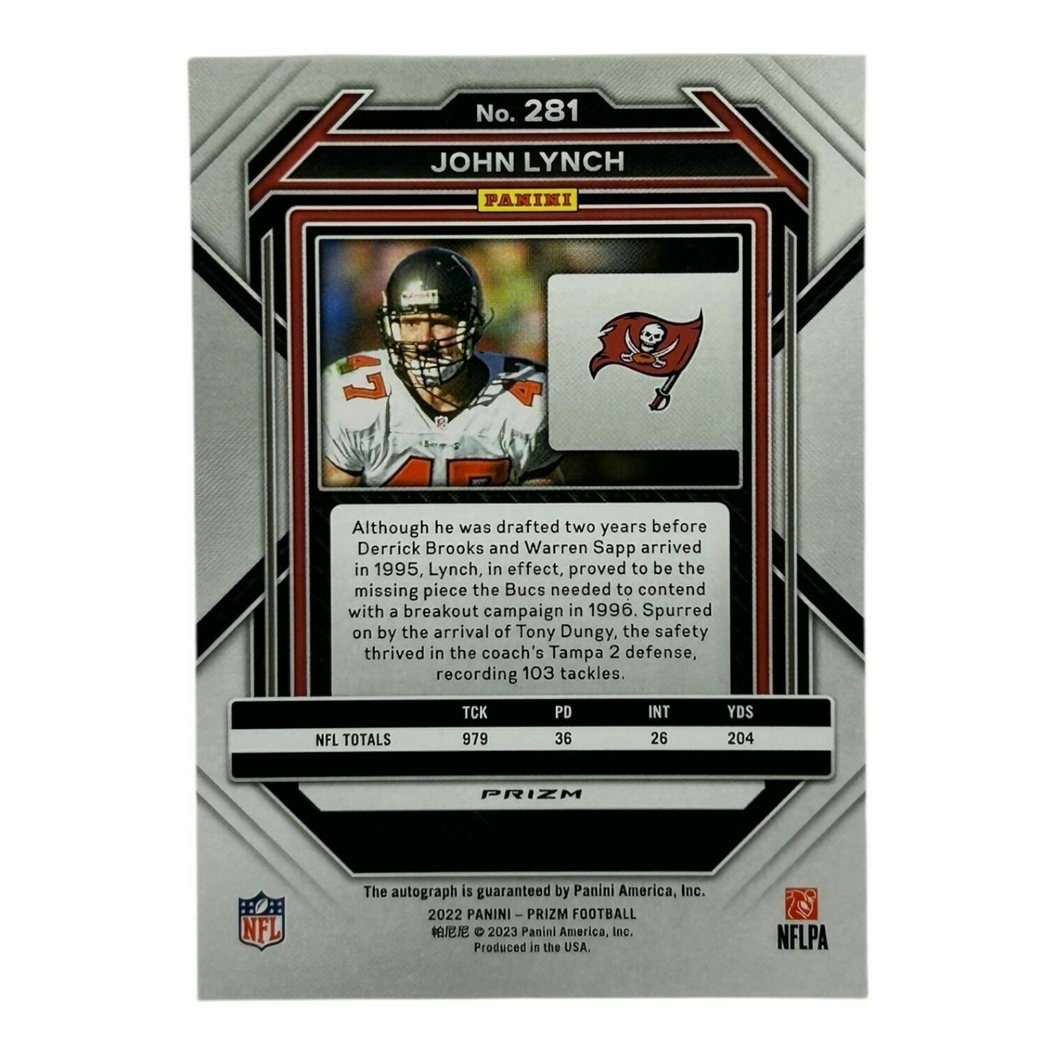 John Lynch 2022 Panini Prizm Football Silver Prizm Autograph Trading Card