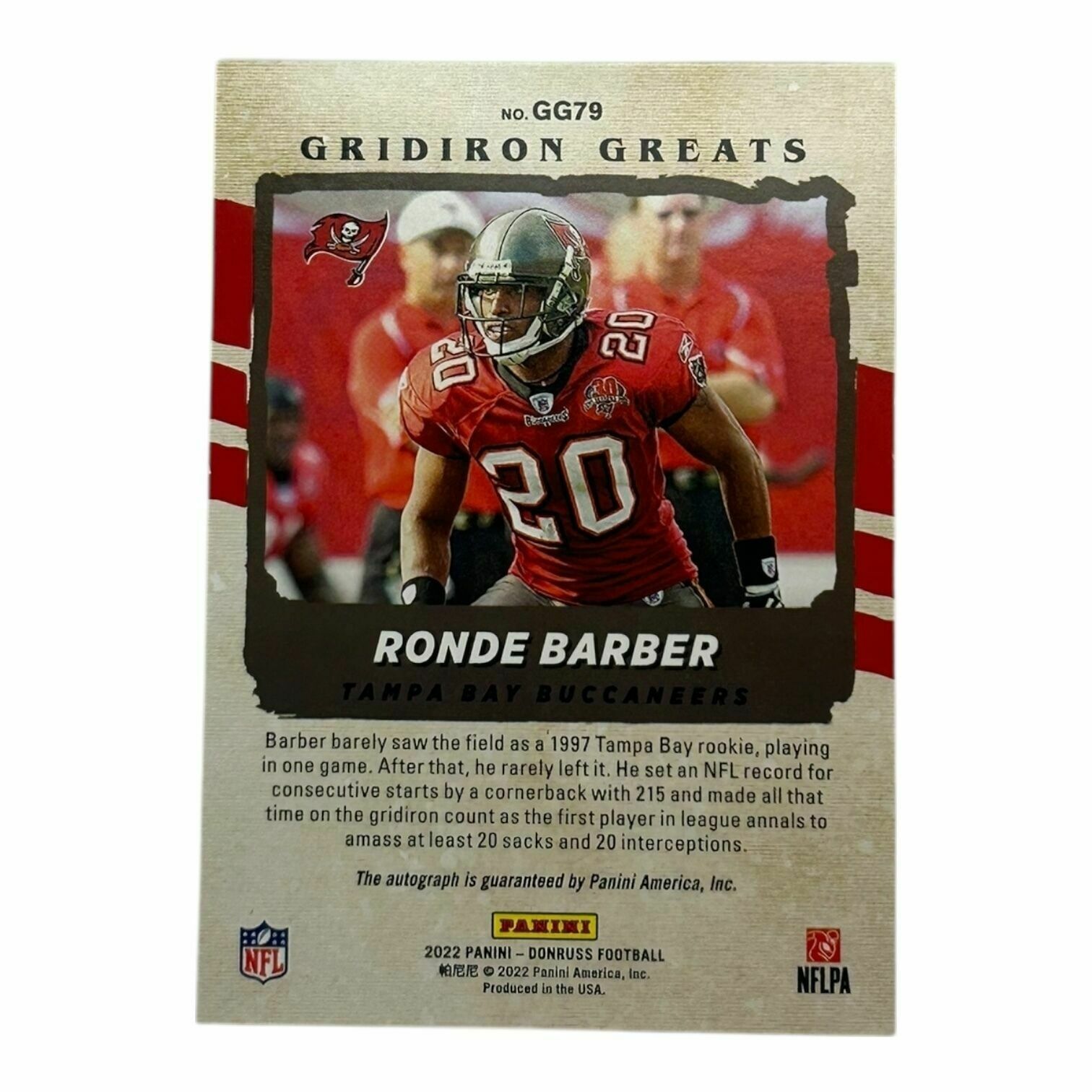 Ronde Barber 2022 Panini Donruss Football Gridiron Greats Cracked Ice Autograph Trading Card