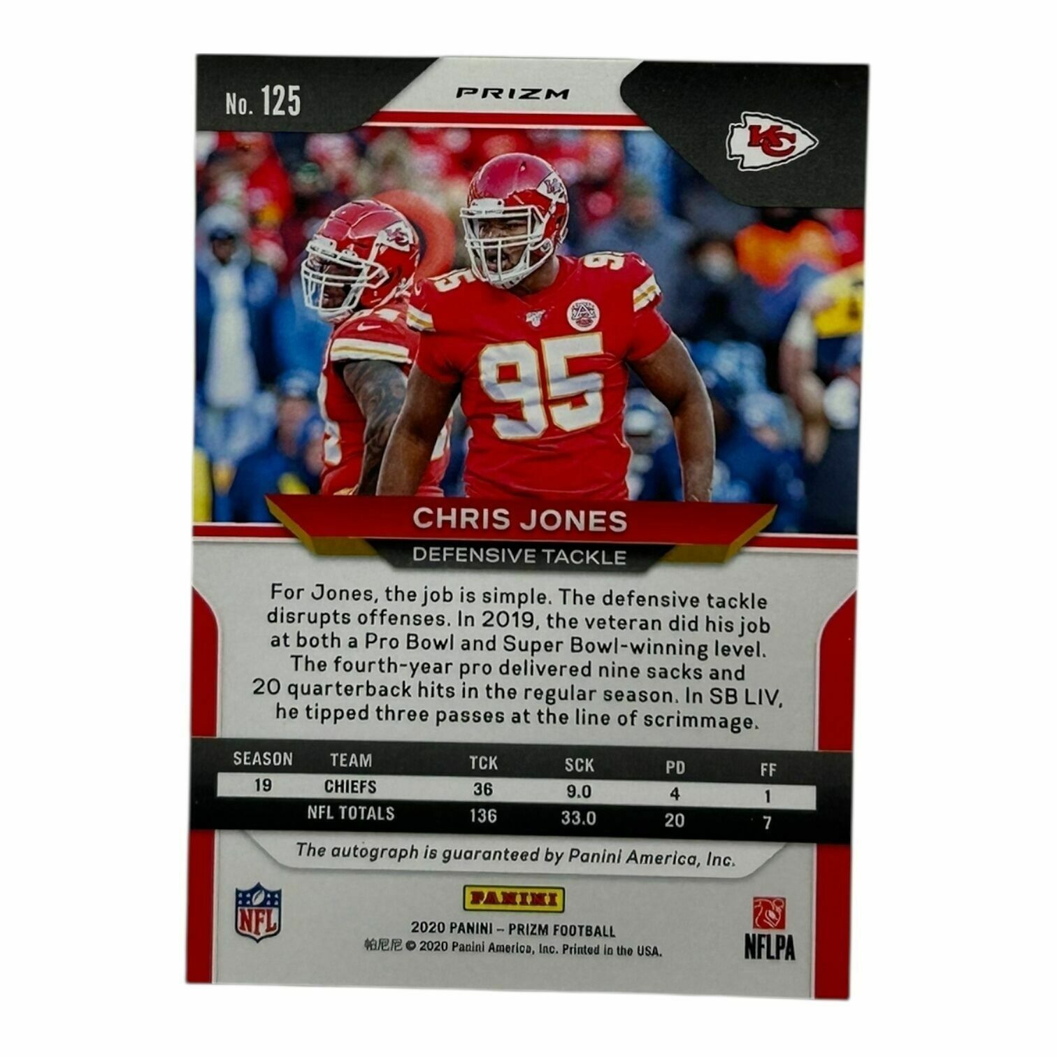 Chris Jones 2020 Panini Prizm Football Silver Prizm Autograph Trading Card