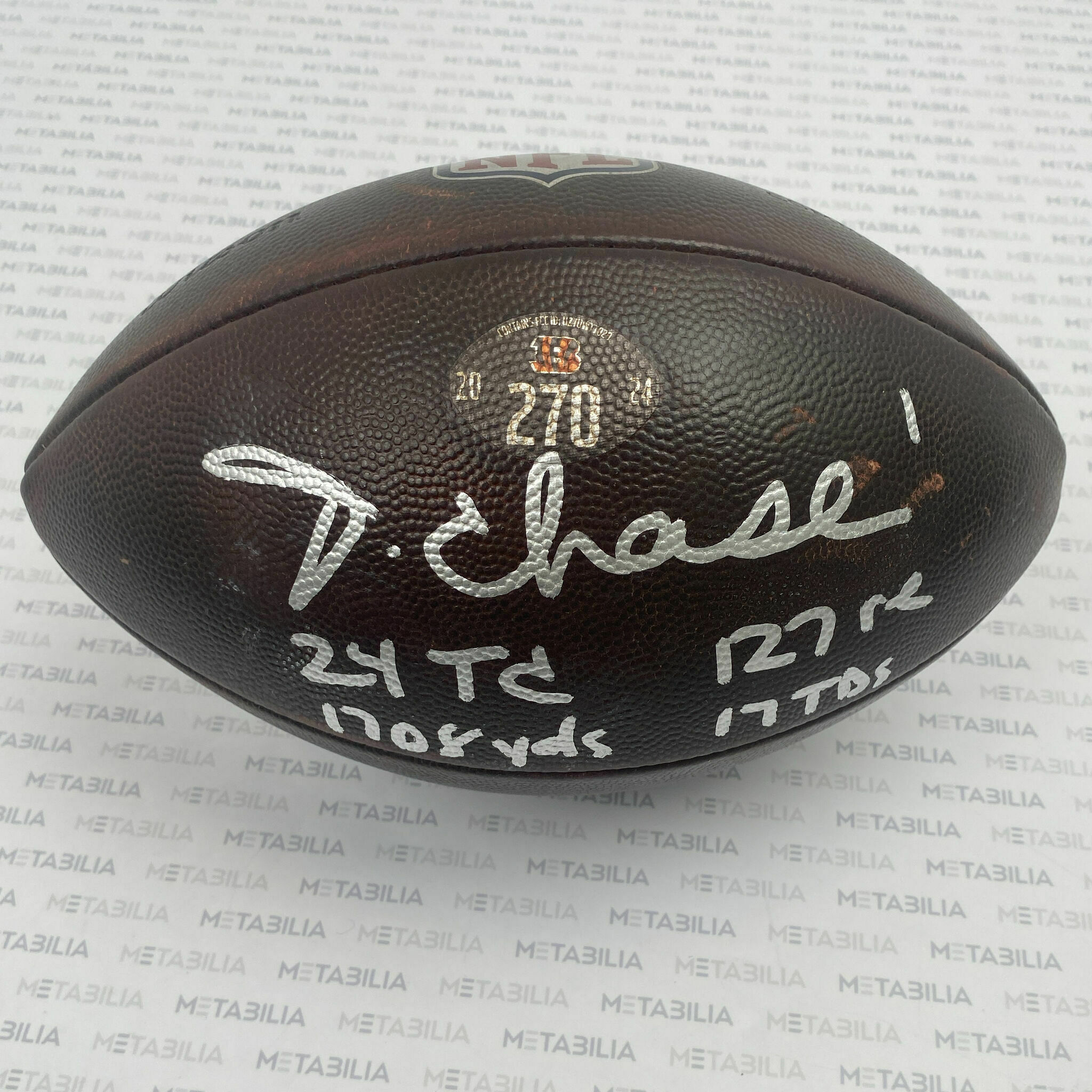 #1 Chase Signed & Inscribed Game-Used Ball #270 vs Titans